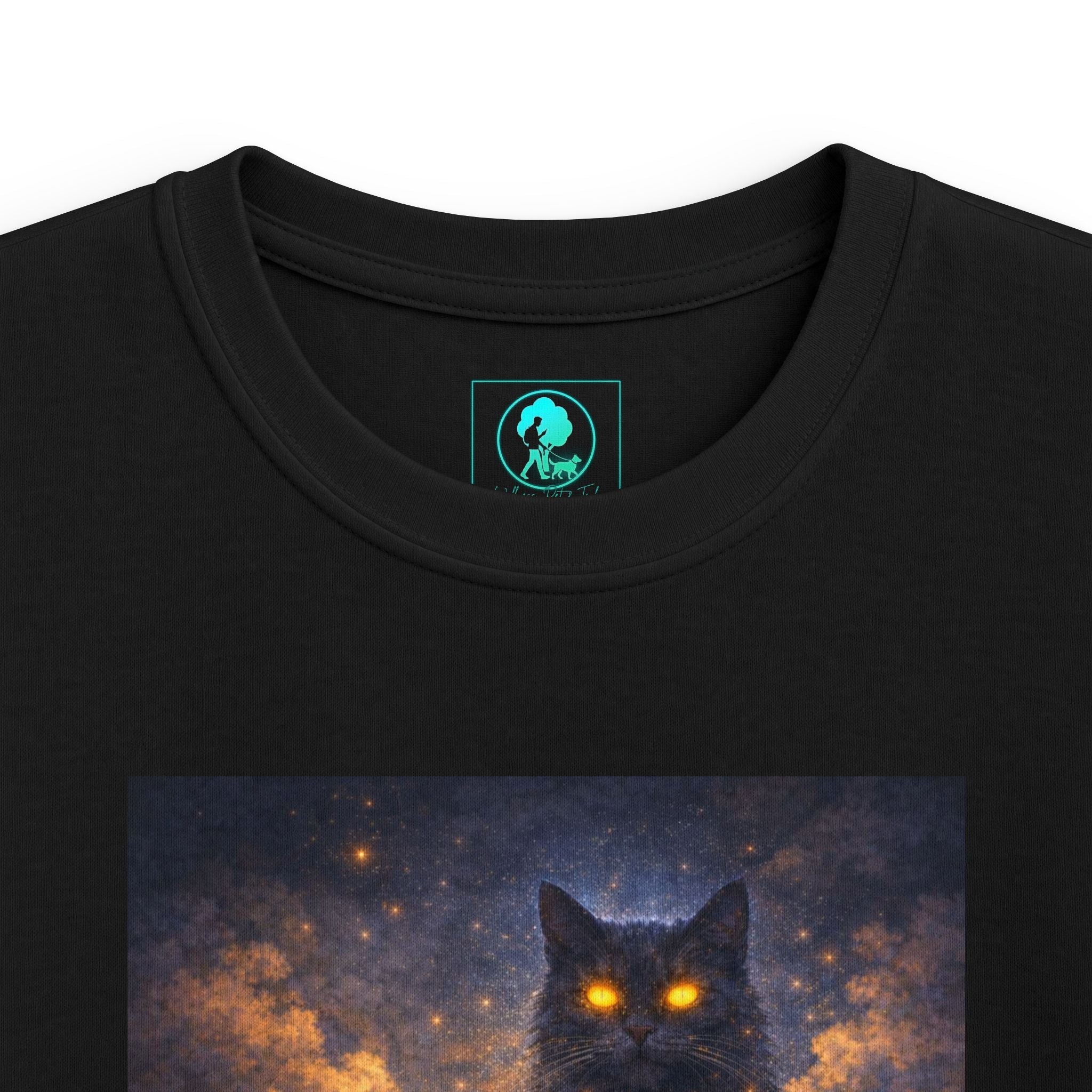 Kids T‑Shirt — Magical Night Cat with Glowing Firefly Heart