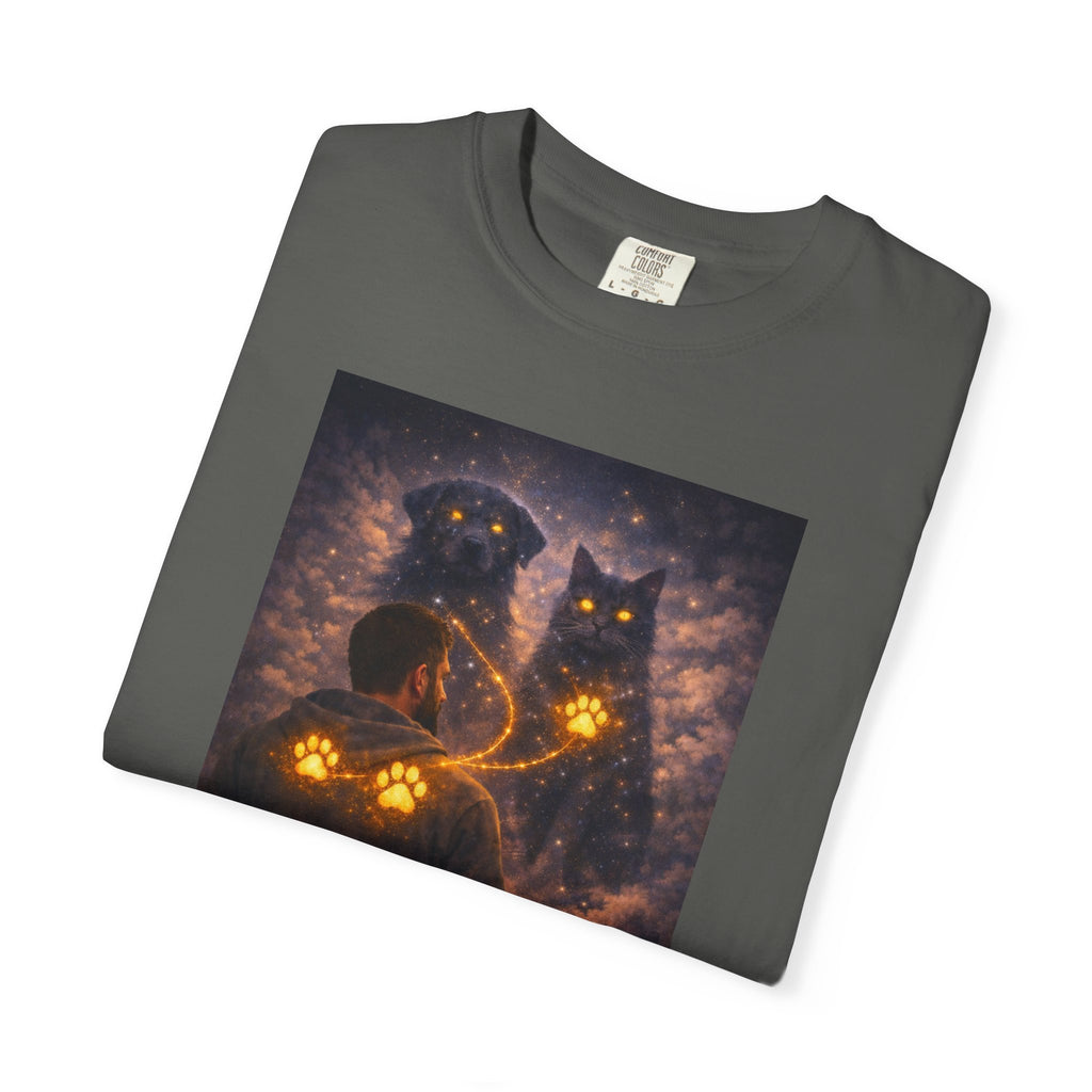 Glowing Paw Cats T-Shirt — Mystical Night Cats with Illuminated Pawprint Design