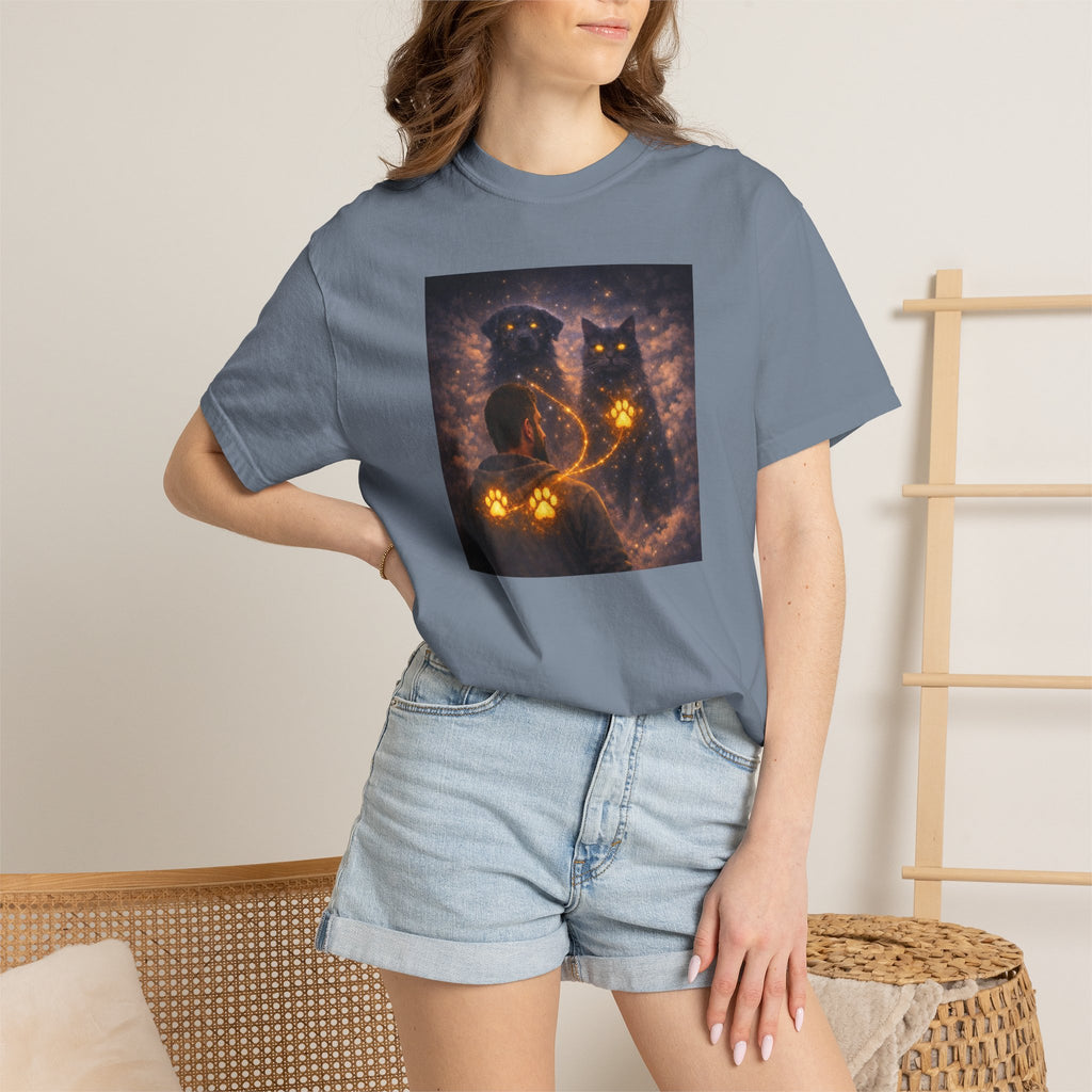 Glowing Paw Cats T-Shirt — Mystical Night Cats with Illuminated Pawprint Design