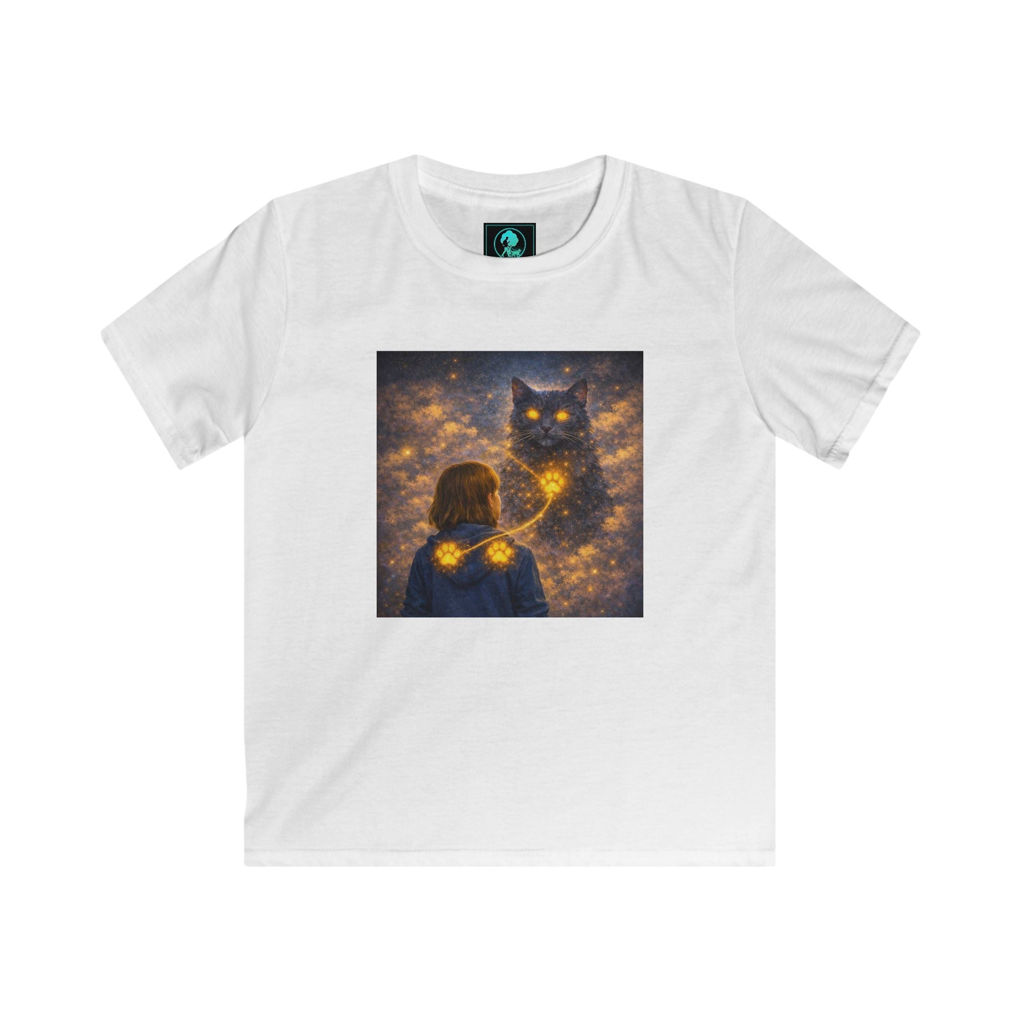 Kids T-Shirt – Magical Cat Nightlight Design (Girl with Firefly Heart)