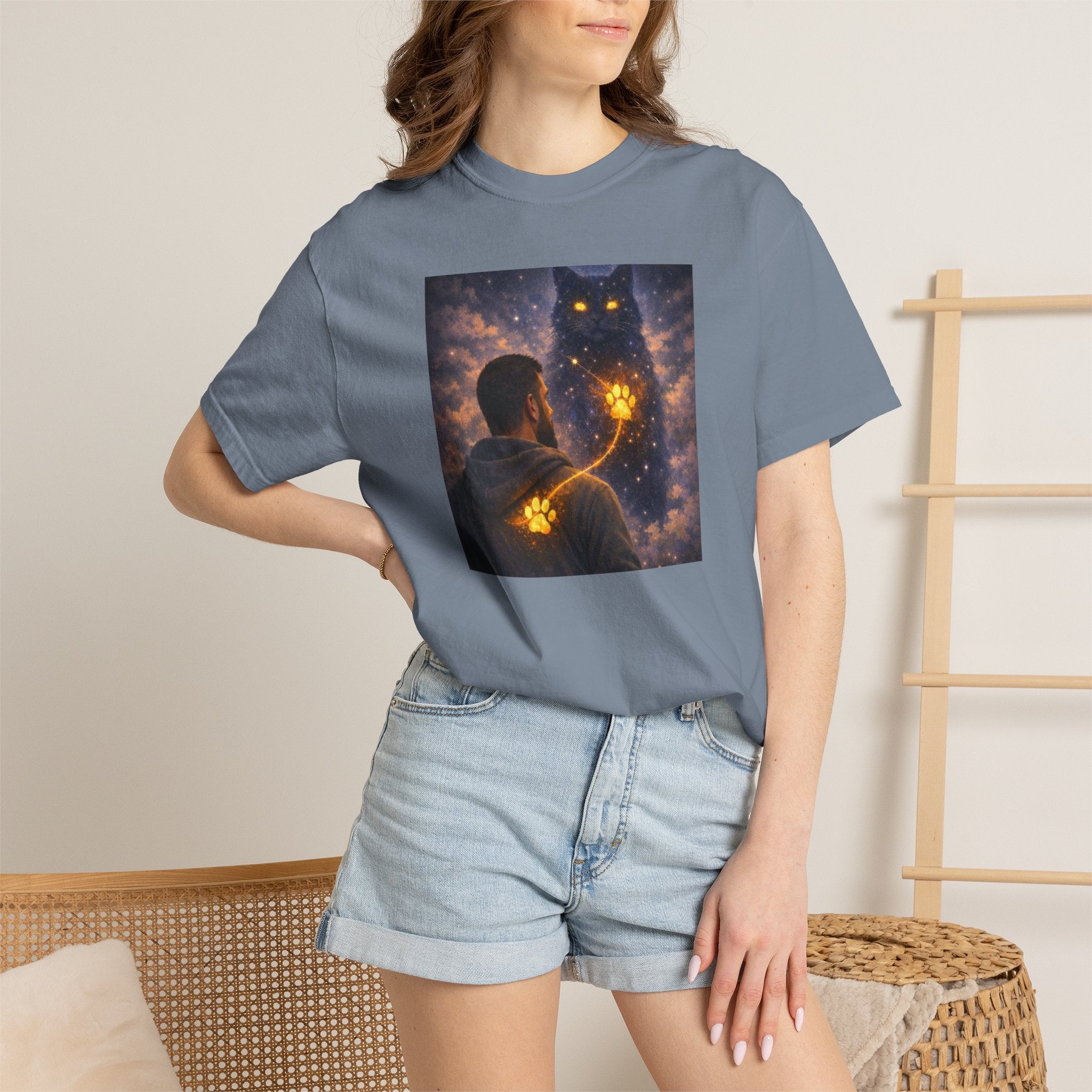 Magic Cat Constellation T-Shirt — Whimsical Night Sky Design