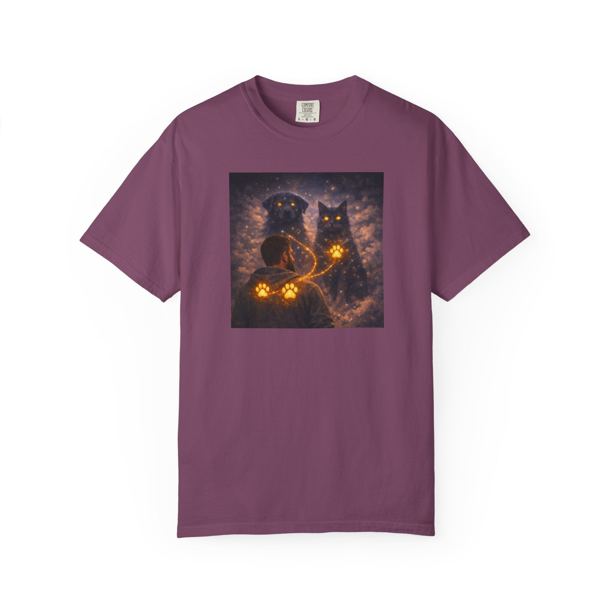 Glowing Paw Cats T-Shirt — Mystical Night Cats with Illuminated Pawprint Design