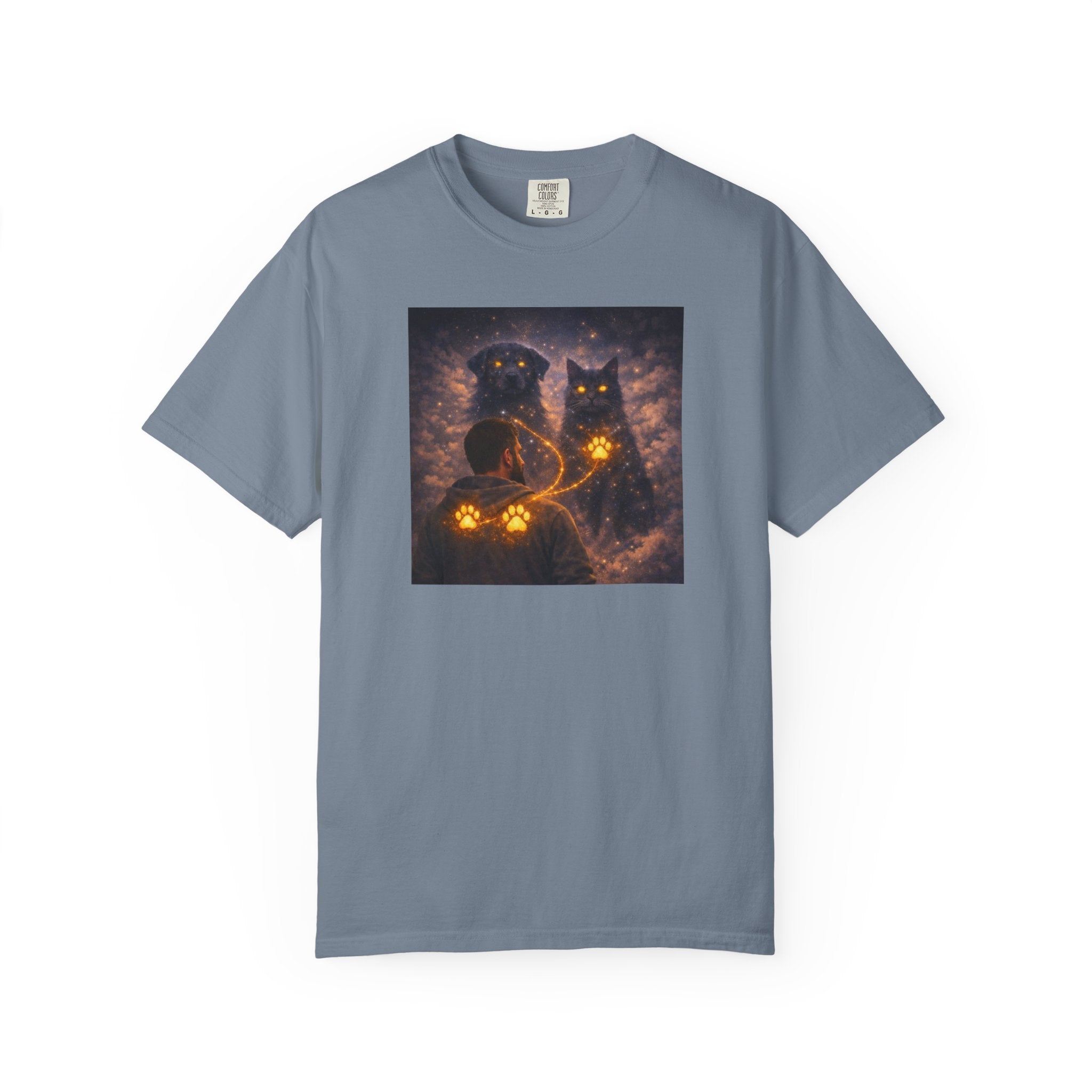 Glowing Paw Cats T-Shirt — Mystical Night Cats with Illuminated Pawprint Design