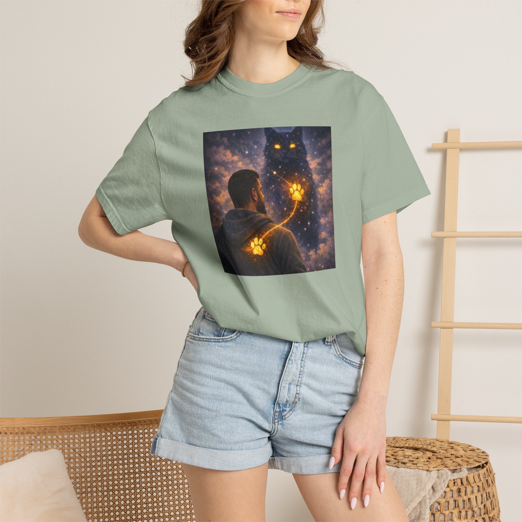Magic Cat Constellation T-Shirt — Whimsical Night Sky Design