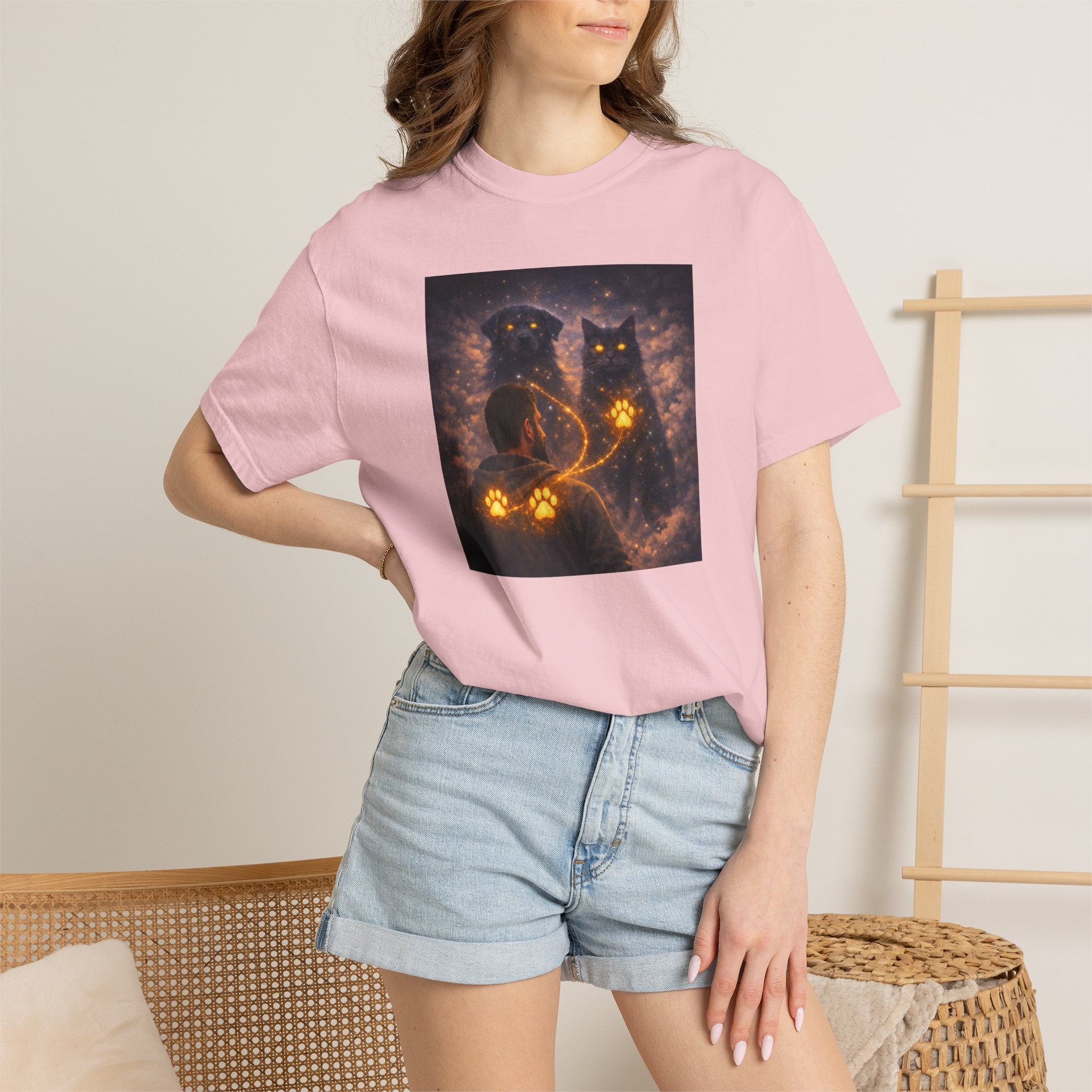 Glowing Paw Cats T-Shirt — Mystical Night Cats with Illuminated Pawprint Design