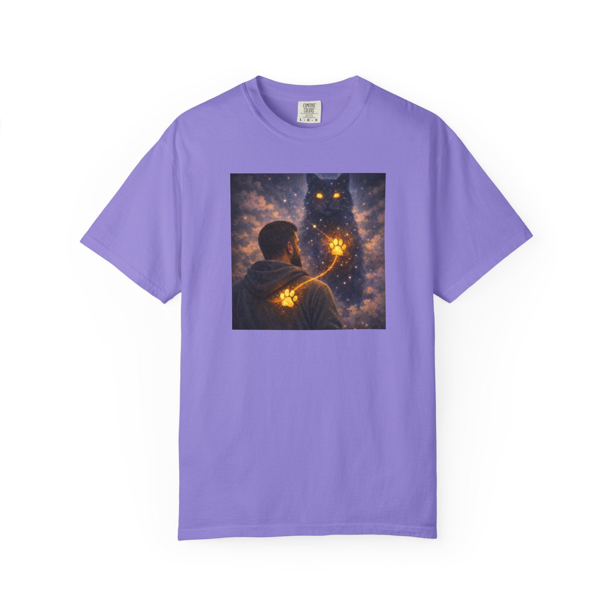 Magic Cat Constellation T-Shirt — Whimsical Night Sky Design
