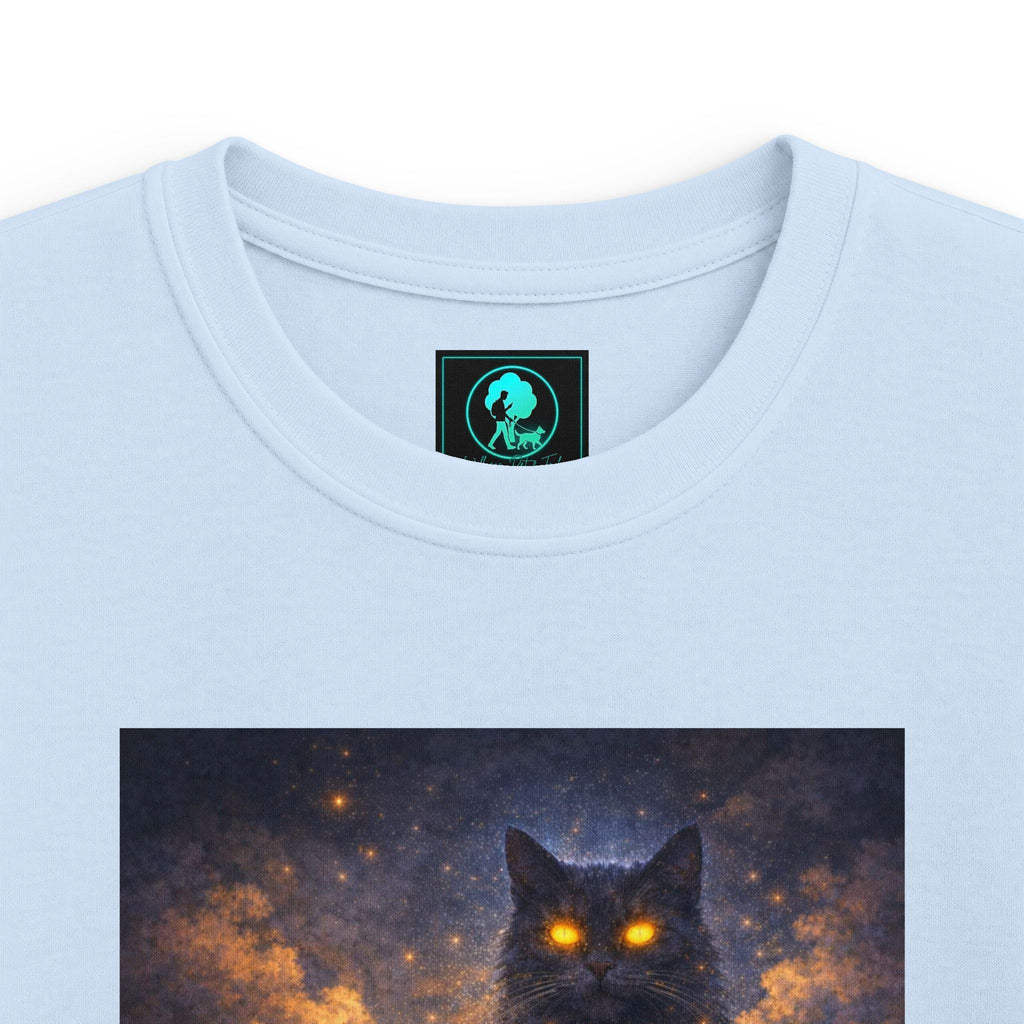 Kids T‑Shirt — Magical Night Cat with Glowing Firefly Heart