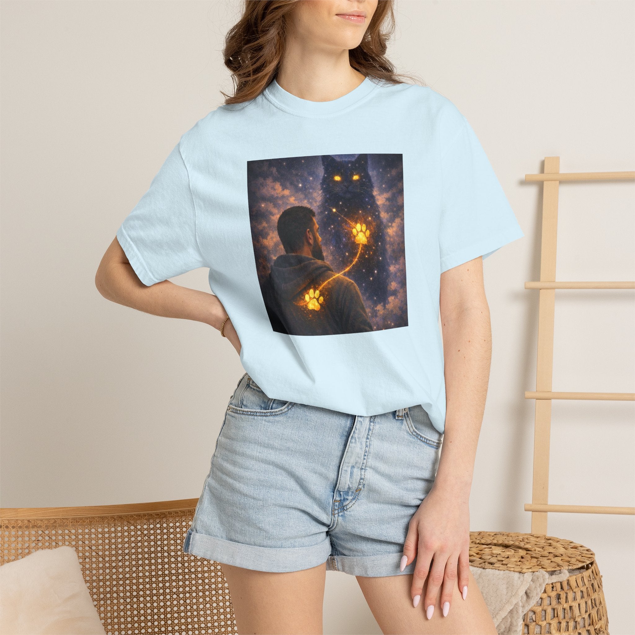 Magic Cat Constellation T-Shirt — Whimsical Night Sky Design