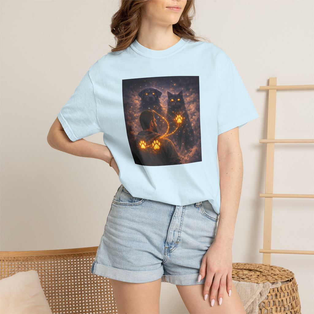 Glowing Paw Cats T-Shirt — Mystical Night Cats with Illuminated Pawprint Design