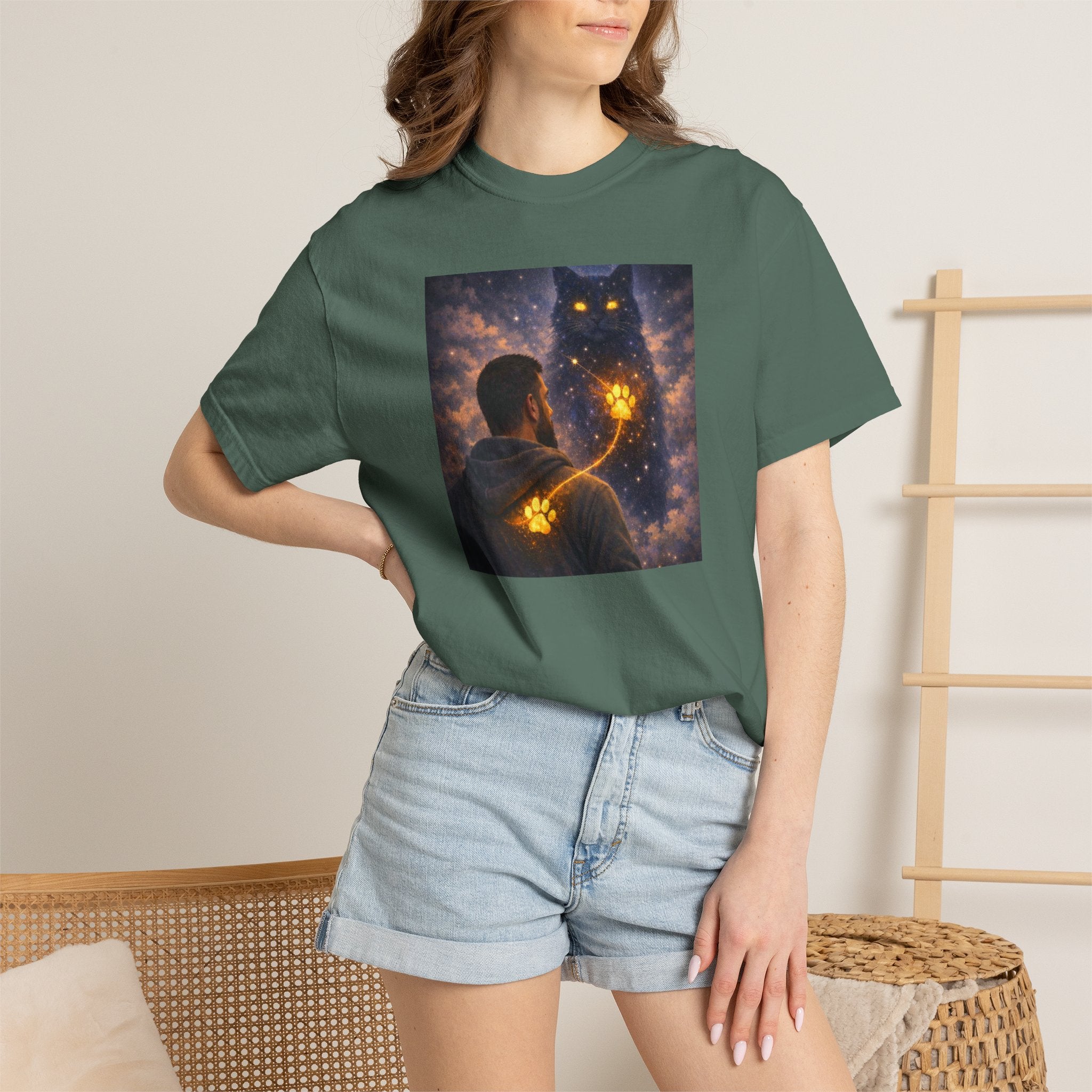Magic Cat Constellation T-Shirt — Whimsical Night Sky Design