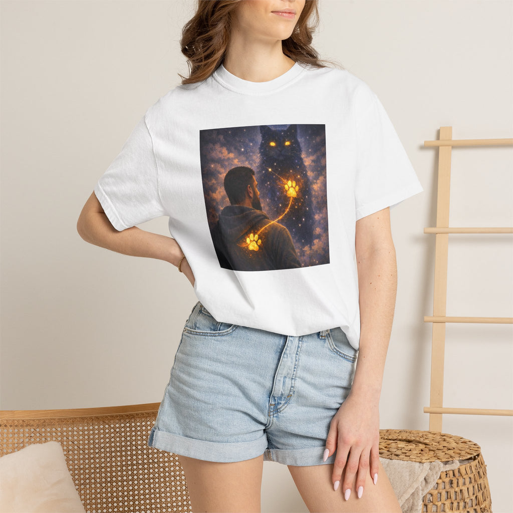 Magic Cat Constellation T-Shirt — Whimsical Night Sky Design