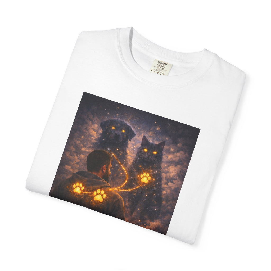 Glowing Paw Cats T-Shirt — Mystical Night Cats with Illuminated Pawprint Design