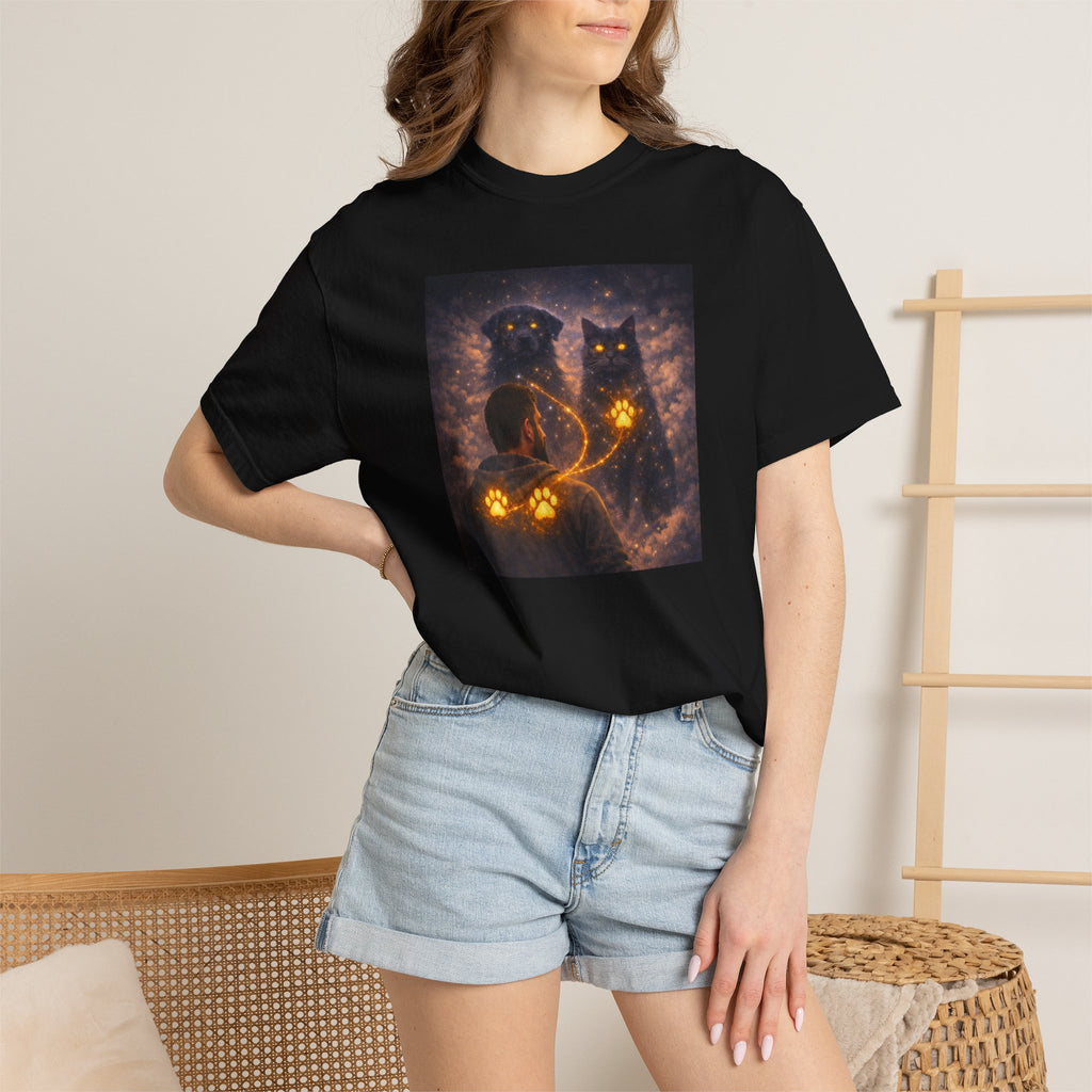 Glowing Paw Cats T-Shirt — Mystical Night Cats with Illuminated Pawprint Design