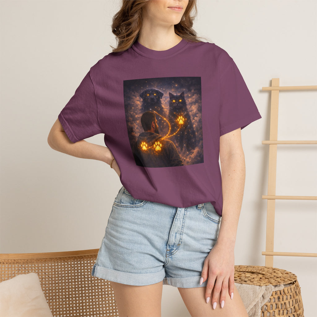 Glowing Paw Cats T-Shirt — Mystical Night Cats with Illuminated Pawprint Design