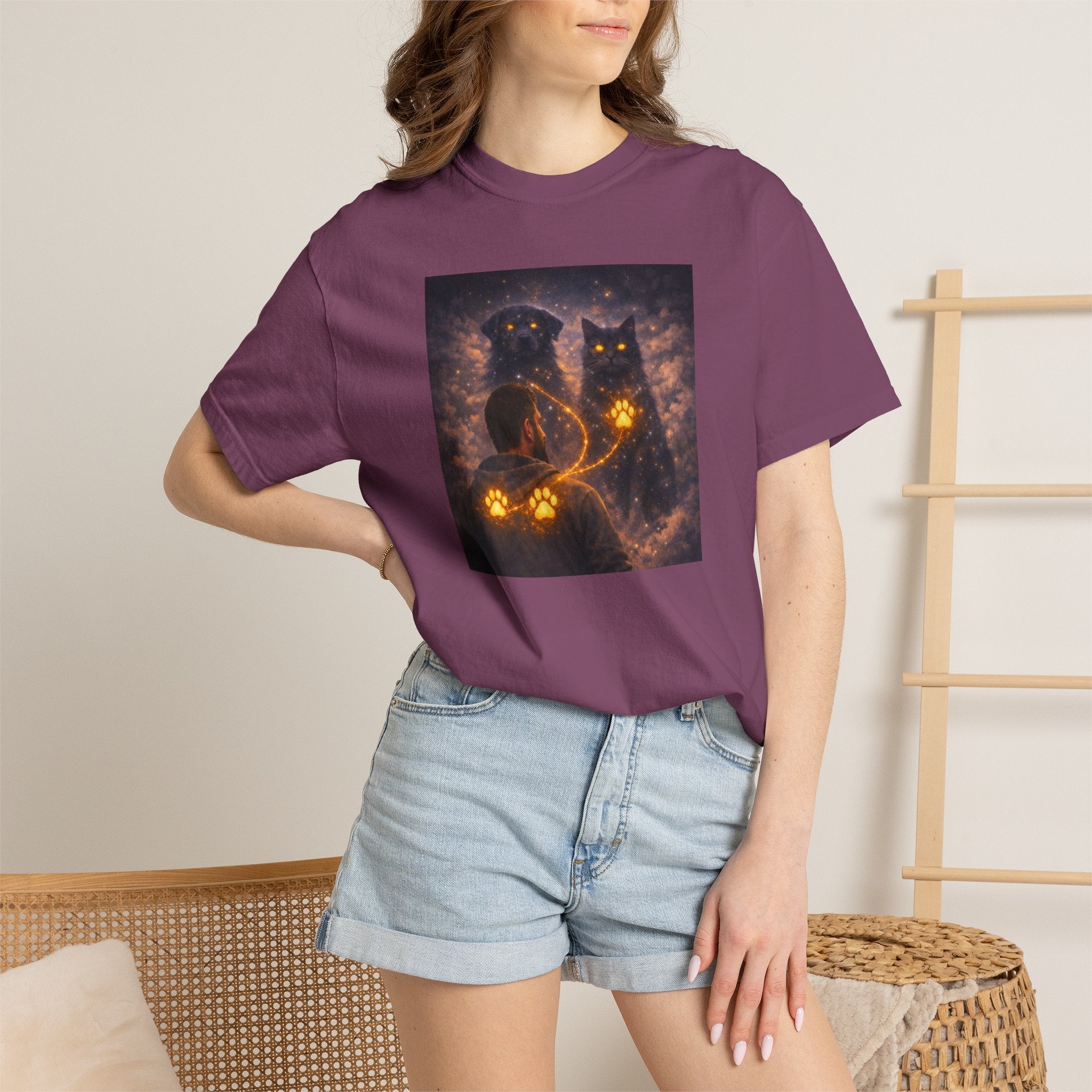 Glowing Paw Cats T-Shirt — Mystical Night Cats with Illuminated Pawprint Design