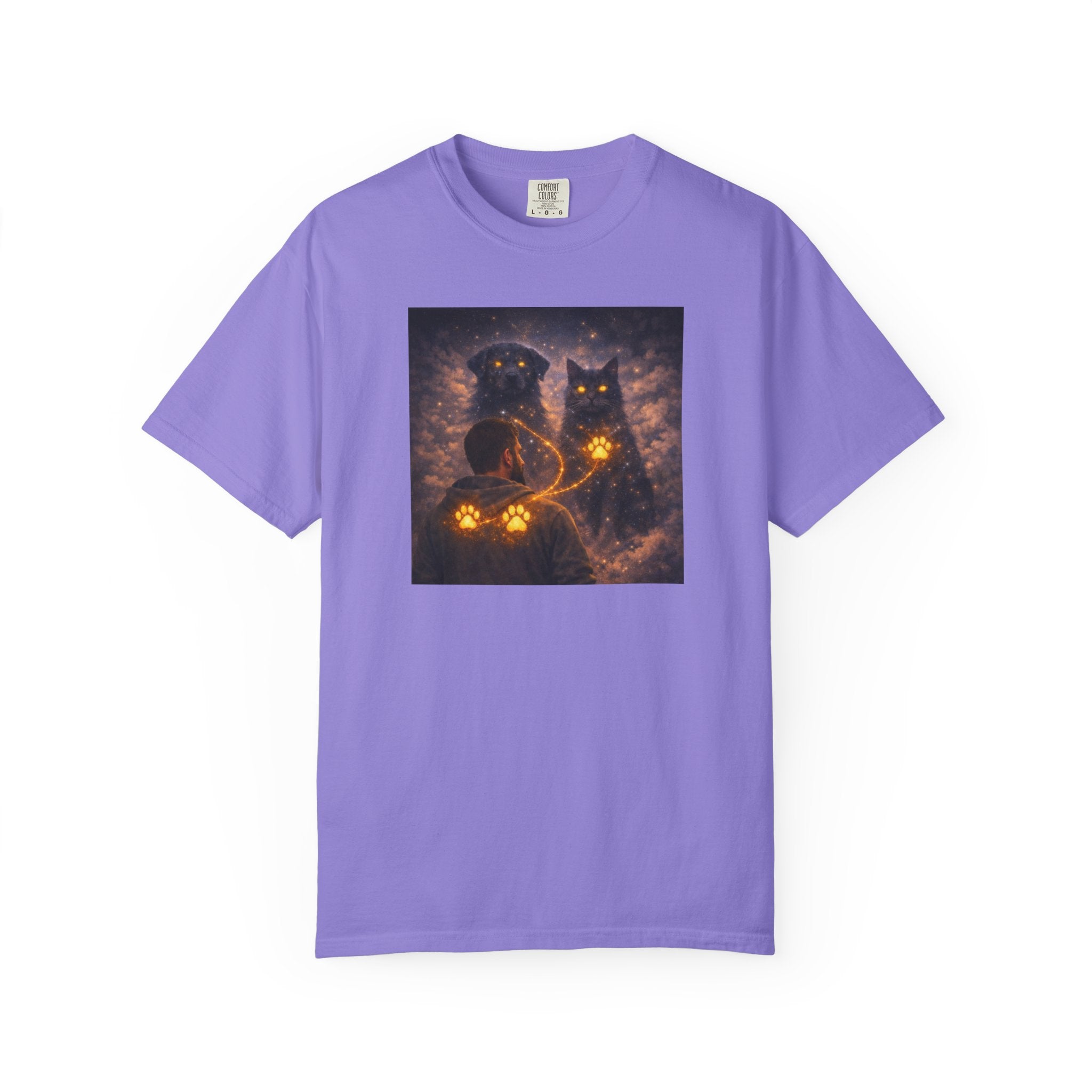 Glowing Paw Cats T-Shirt — Mystical Night Cats with Illuminated Pawprint Design