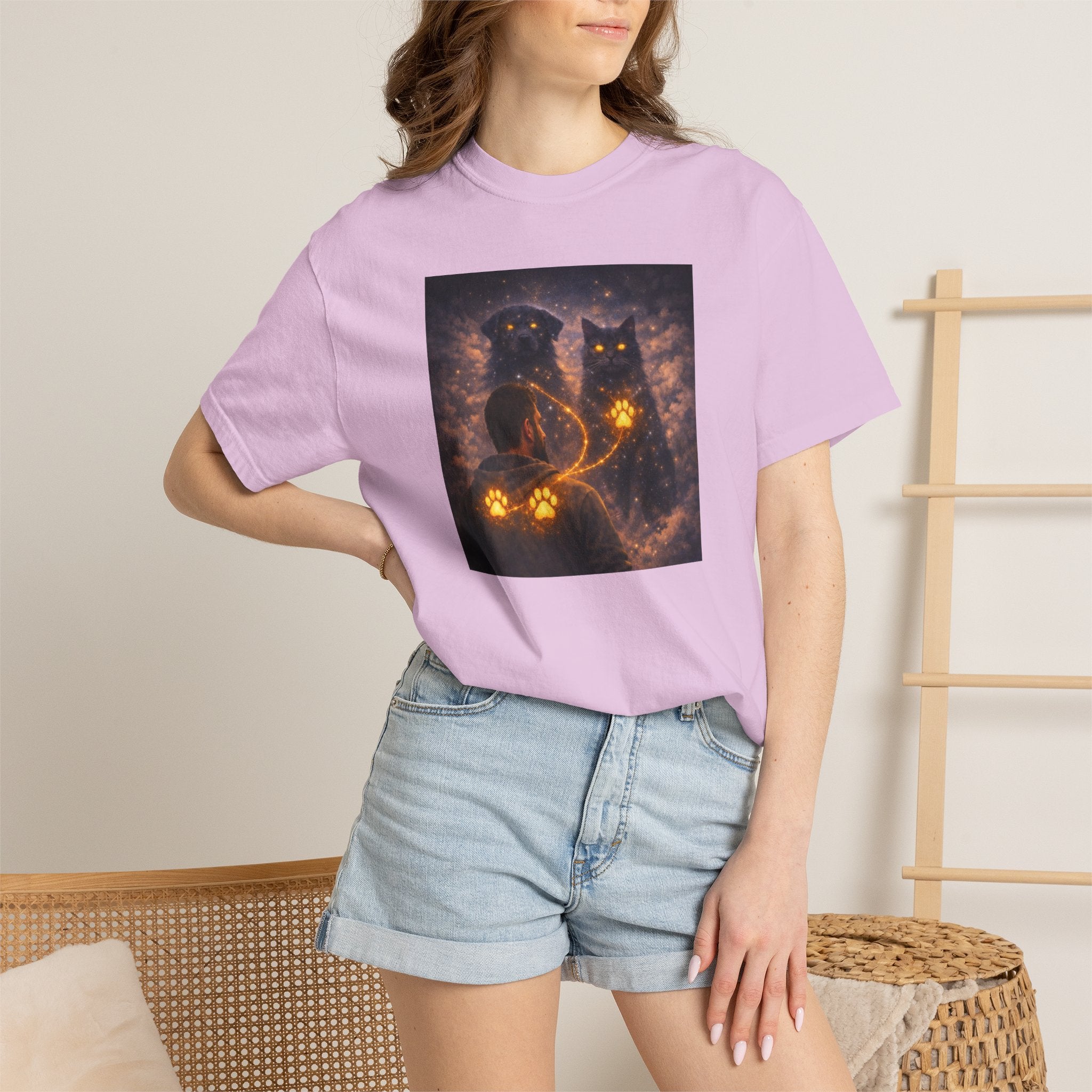 Glowing Paw Cats T-Shirt — Mystical Night Cats with Illuminated Pawprint Design