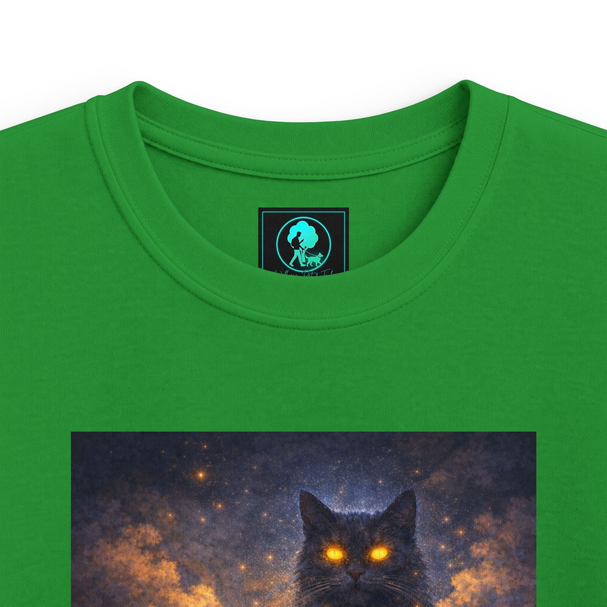 Kids T‑Shirt — Magical Night Cat with Glowing Firefly Heart