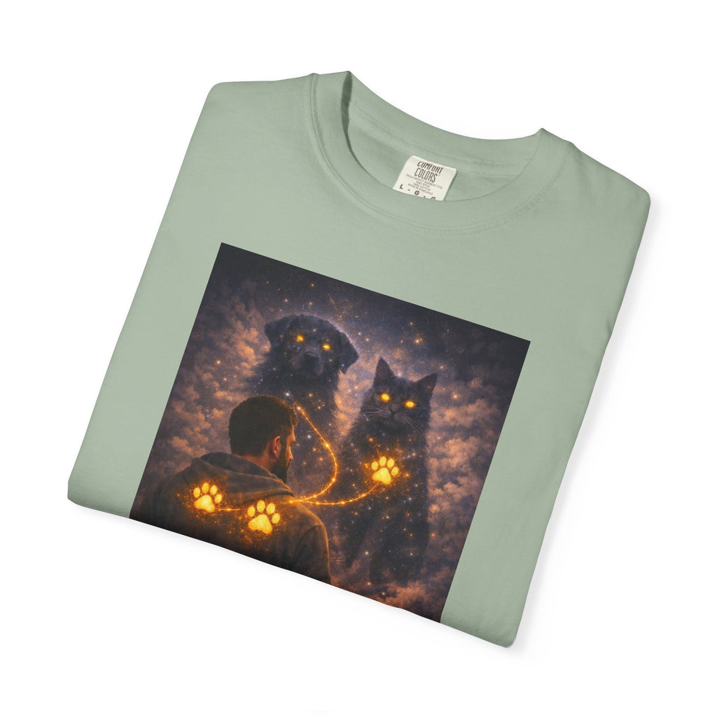 Glowing Paw Cats T-Shirt — Mystical Night Cats with Illuminated Pawprint Design