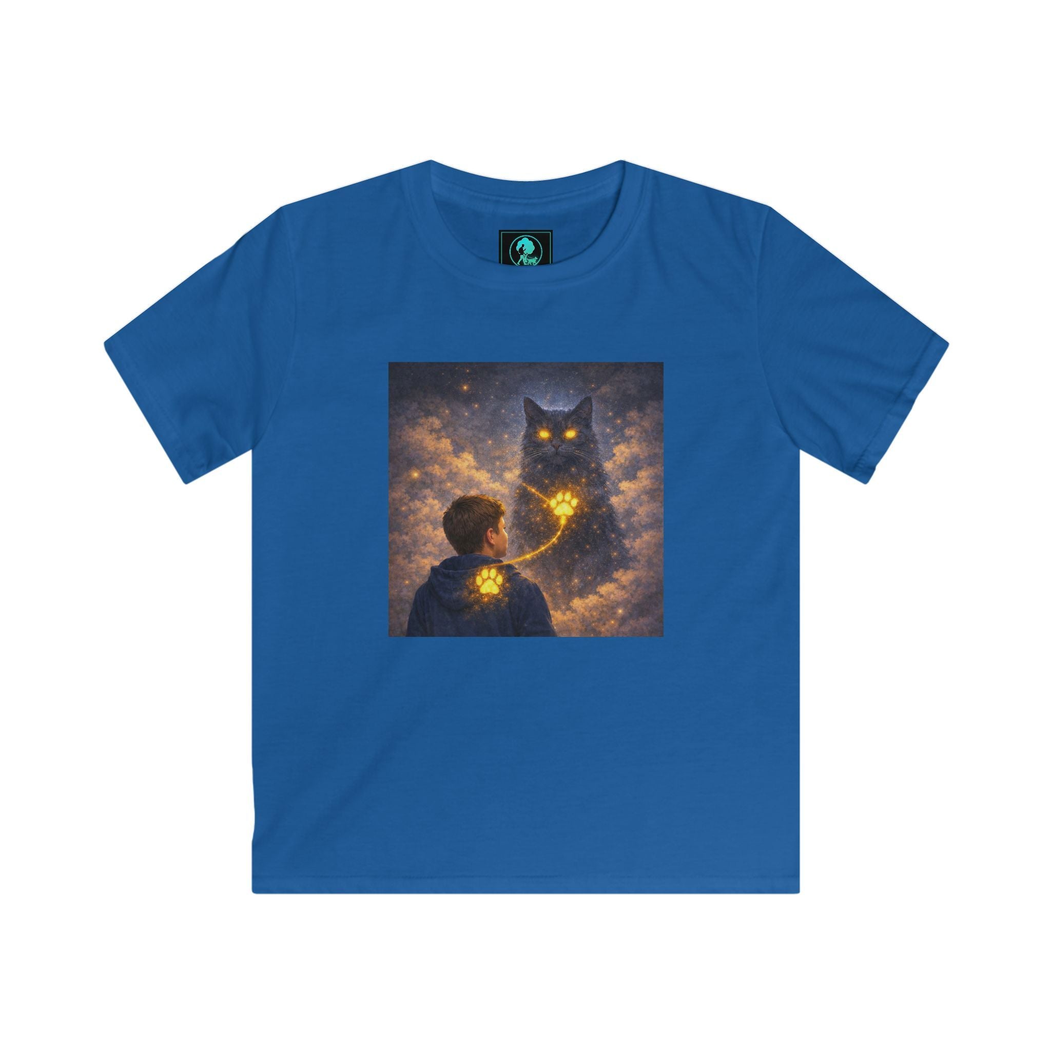 Kids T‑Shirt — Magical Night Cat with Glowing Firefly Heart