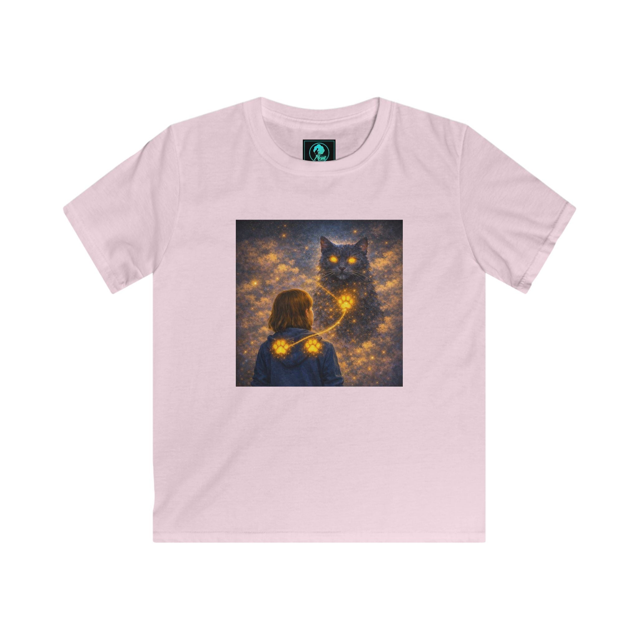 Kids T-Shirt – Magical Cat Nightlight Design (Girl with Firefly Heart)