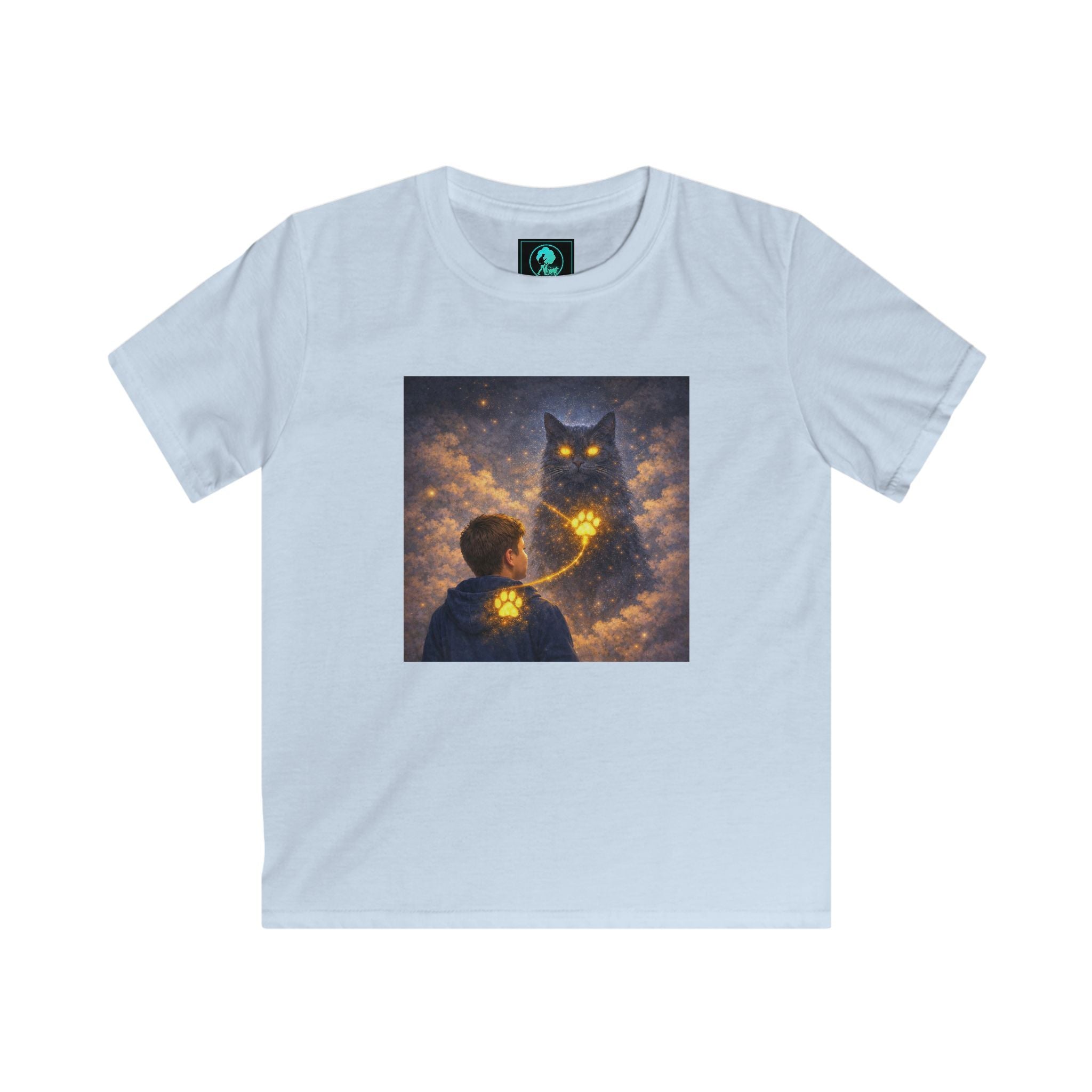 Kids T‑Shirt — Magical Night Cat with Glowing Firefly Heart