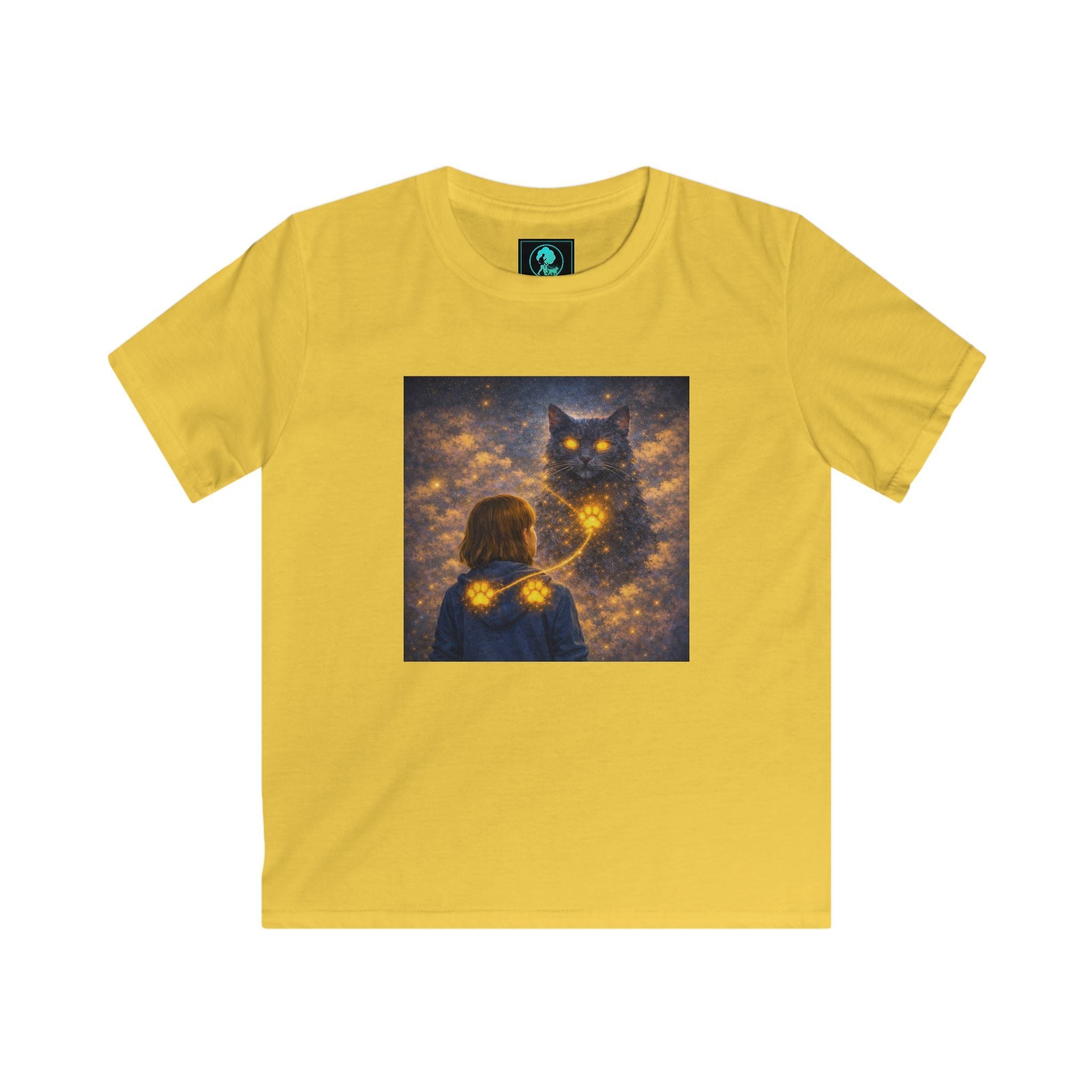 Kids T-Shirt – Magical Cat Nightlight Design (Girl with Firefly Heart)