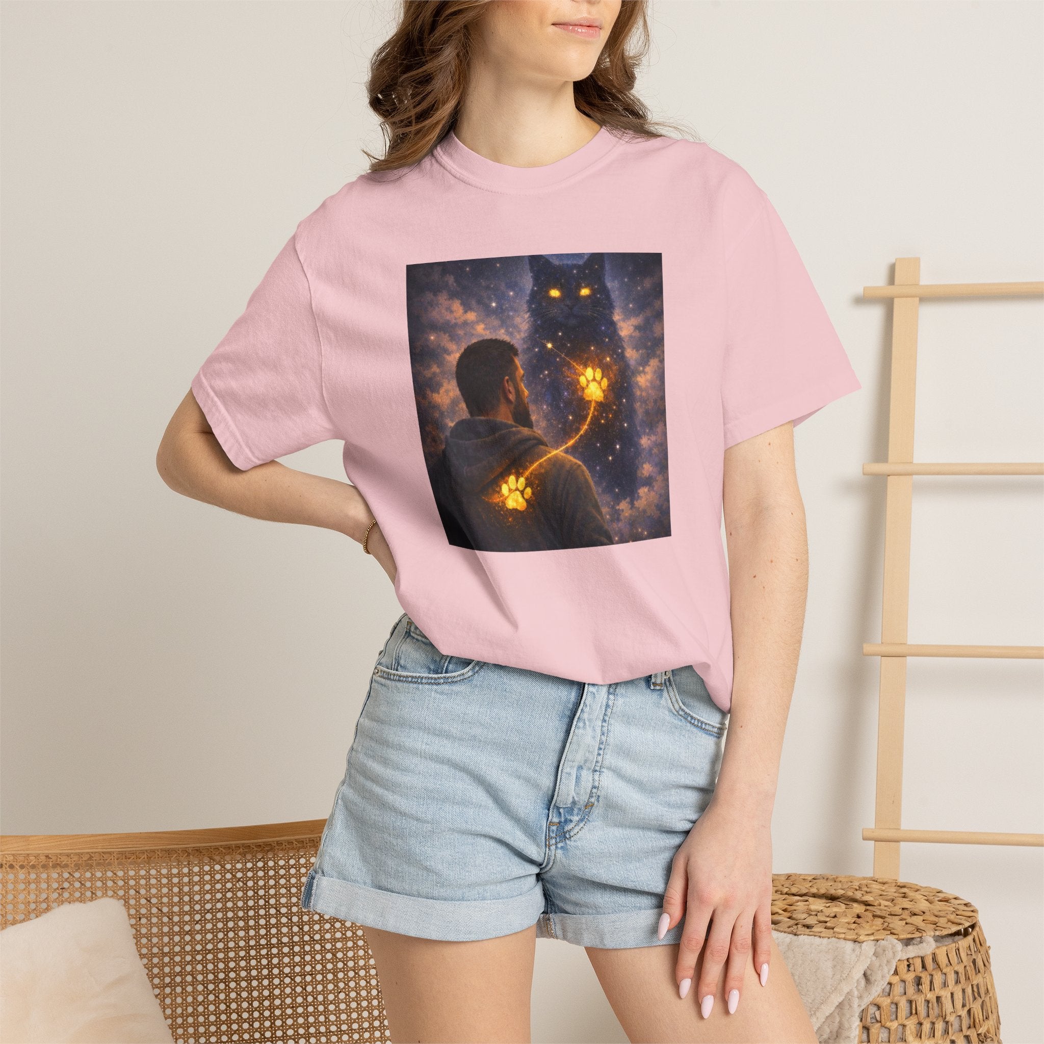 Magic Cat Constellation T-Shirt — Whimsical Night Sky Design