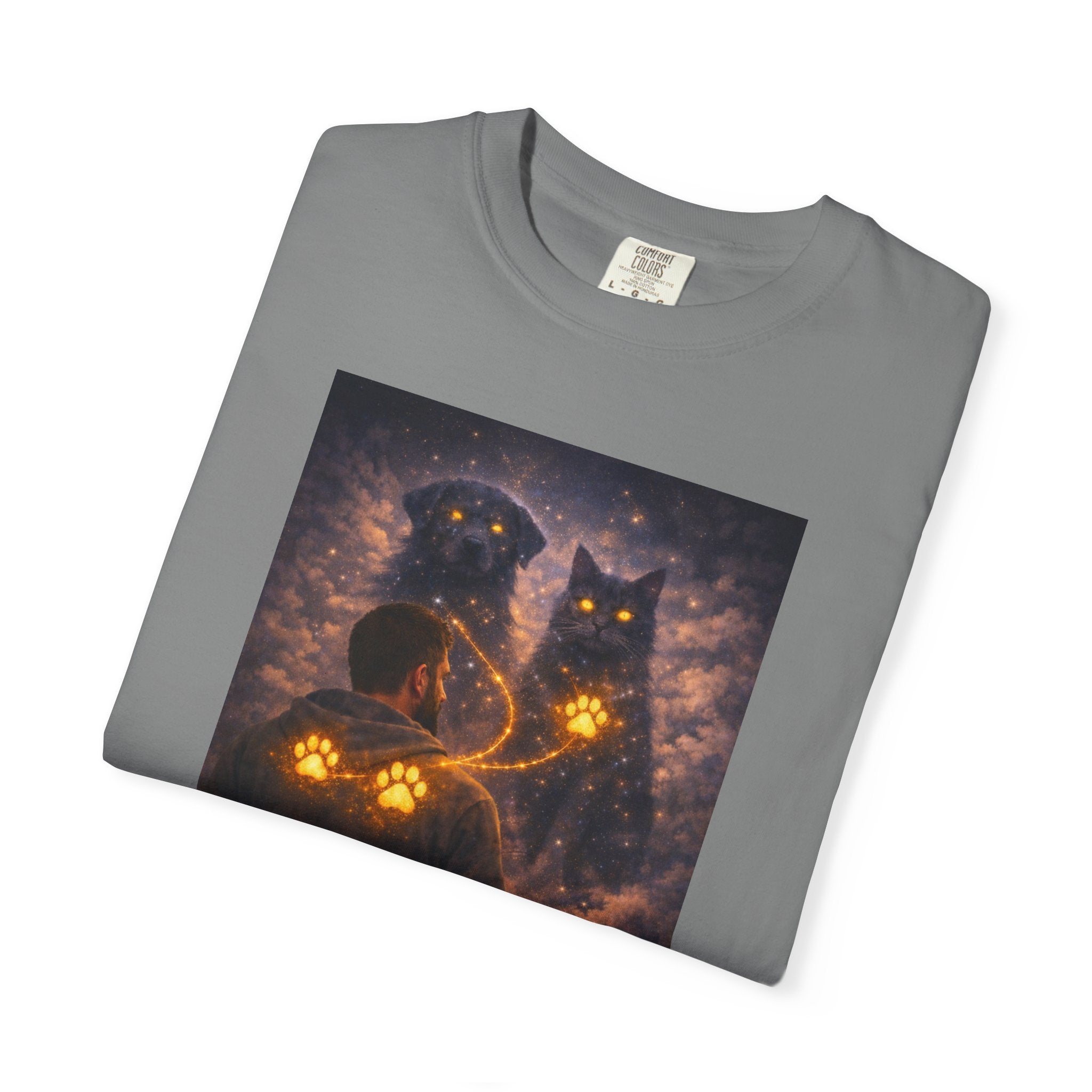 Glowing Paw Cats T-Shirt — Mystical Night Cats with Illuminated Pawprint Design