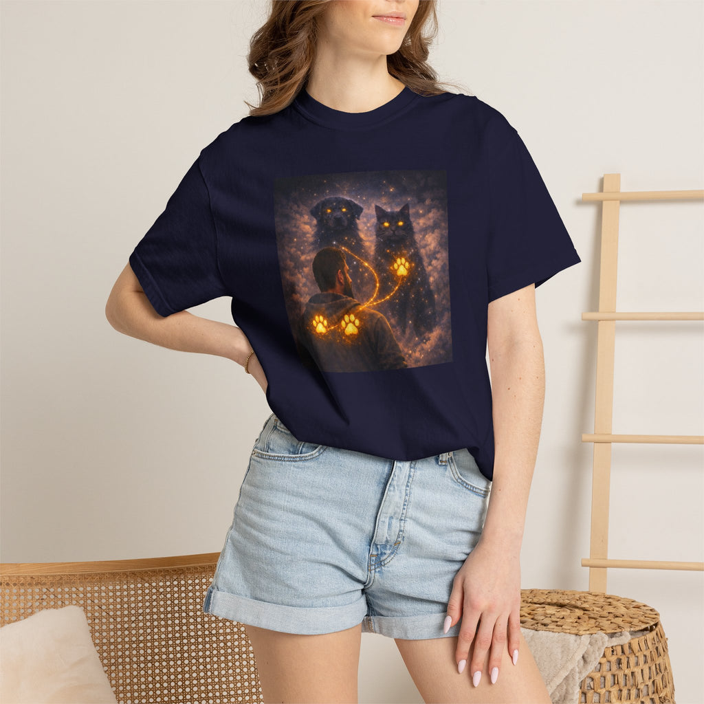 Glowing Paw Cats T-Shirt — Mystical Night Cats with Illuminated Pawprint Design