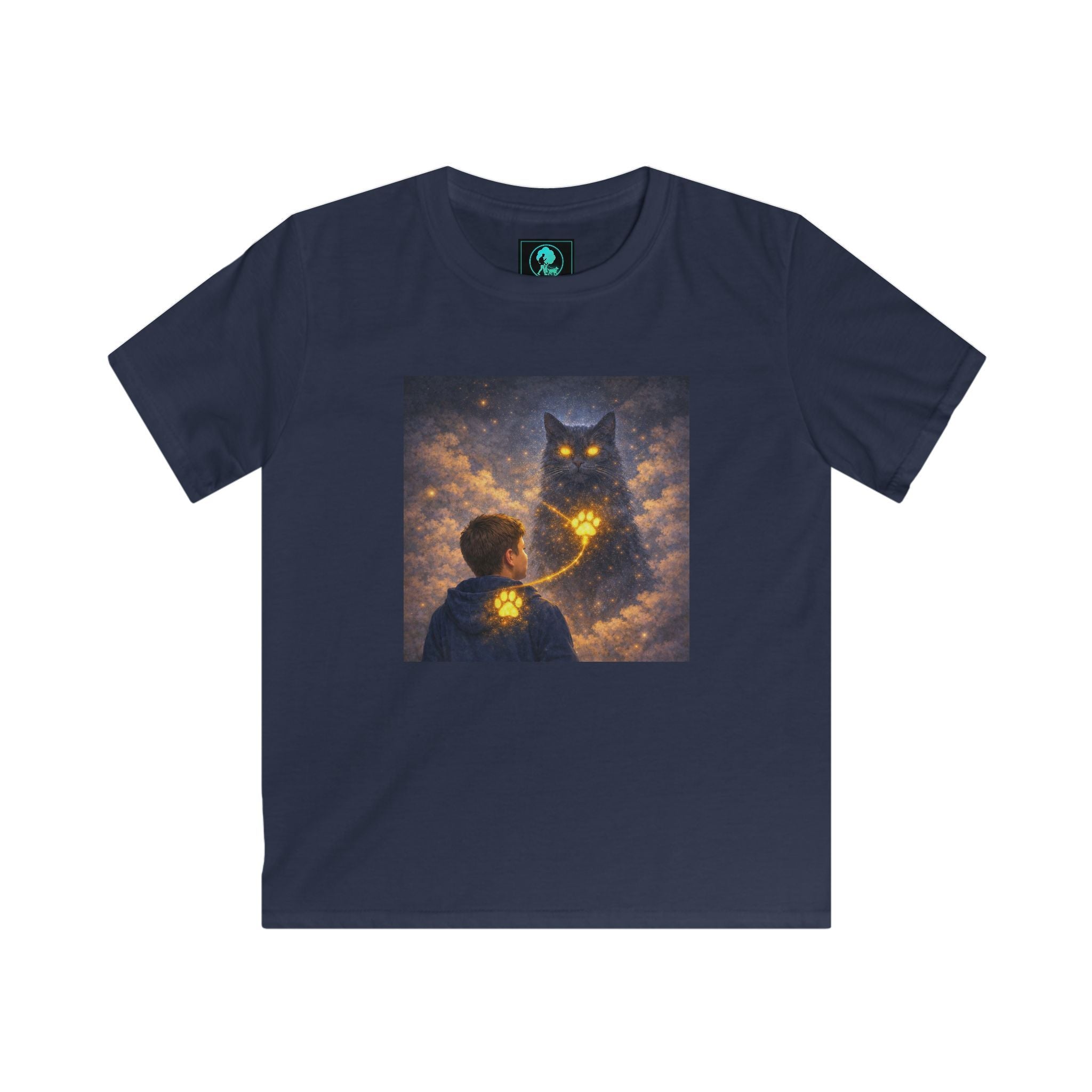 Kids T‑Shirt — Magical Night Cat with Glowing Firefly Heart