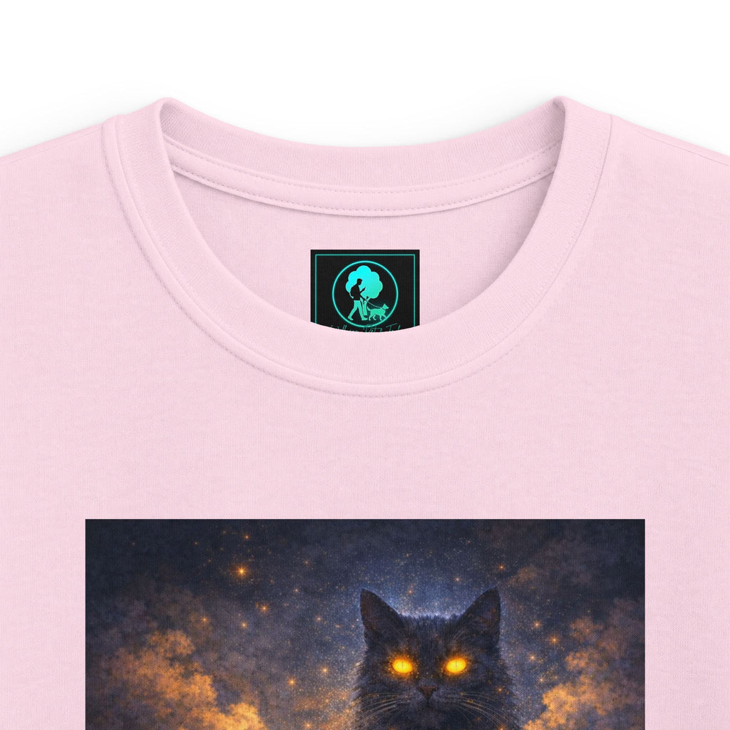Kids T‑Shirt — Magical Night Cat with Glowing Firefly Heart