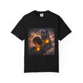 Mystic Cat Guardian T-Shirt — Glowing Heart & Starry Night Graphic Tee