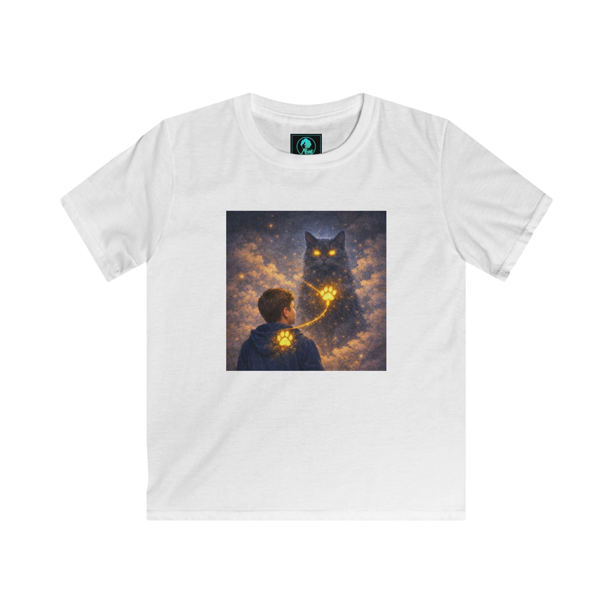 Kids T‑Shirt — Magical Night Cat with Glowing Firefly Heart