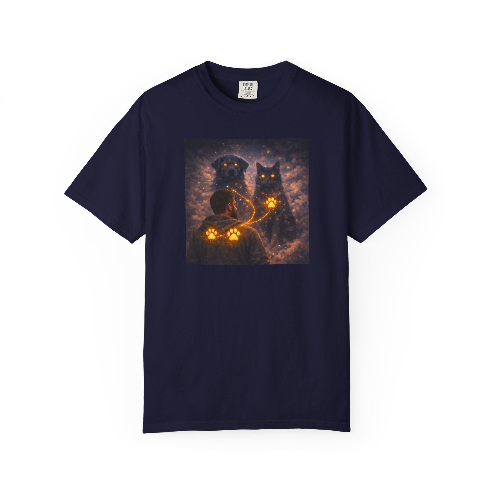 Glowing Paw Cats T-Shirt — Mystical Night Cats with Illuminated Pawprint Design
