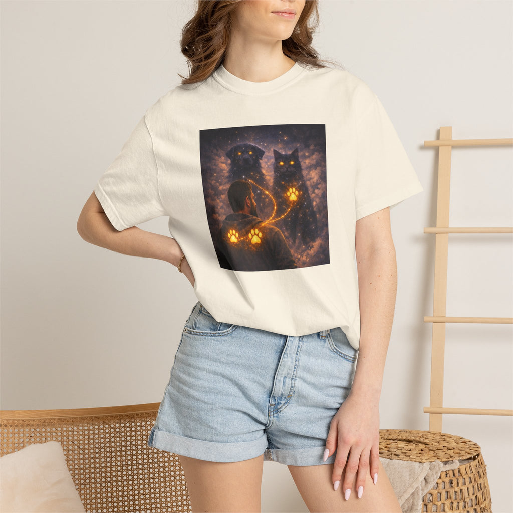 Glowing Paw Cats T-Shirt — Mystical Night Cats with Illuminated Pawprint Design