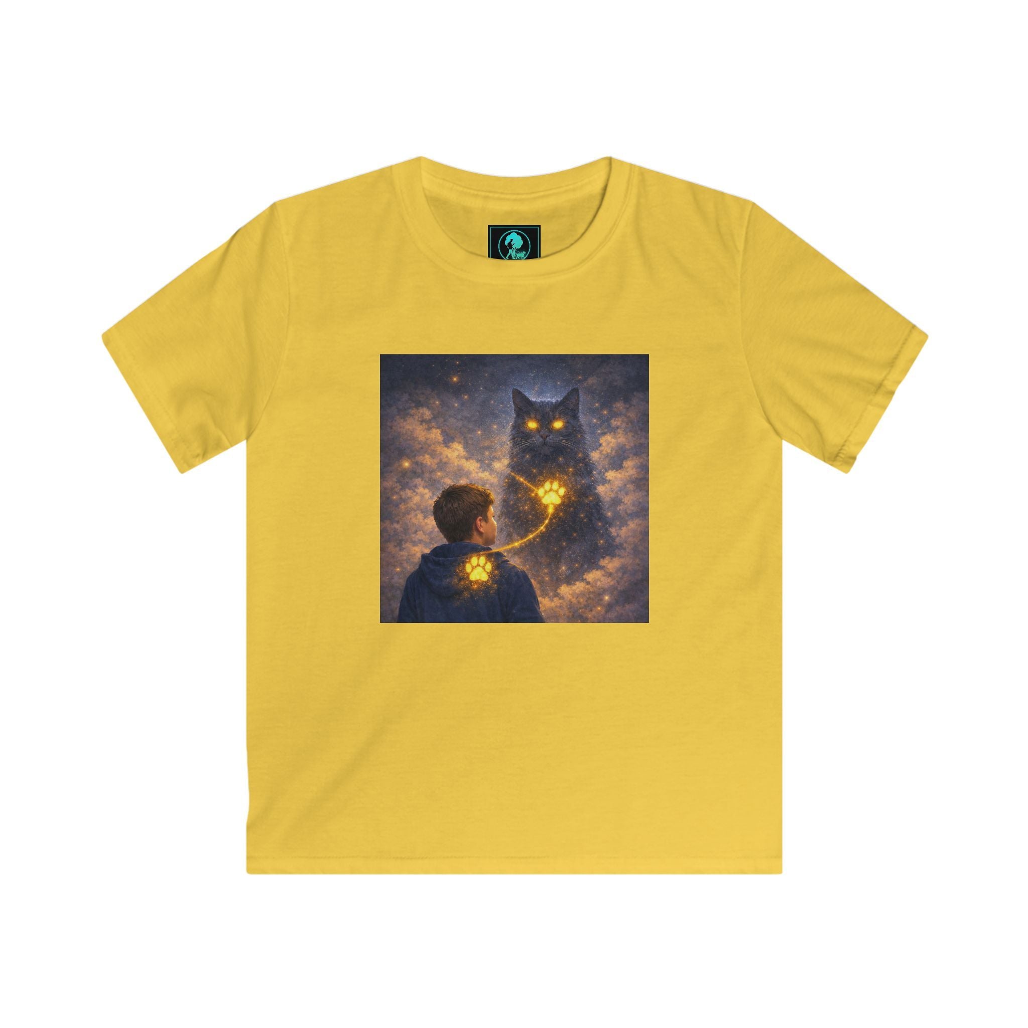 Kids T‑Shirt — Magical Night Cat with Glowing Firefly Heart