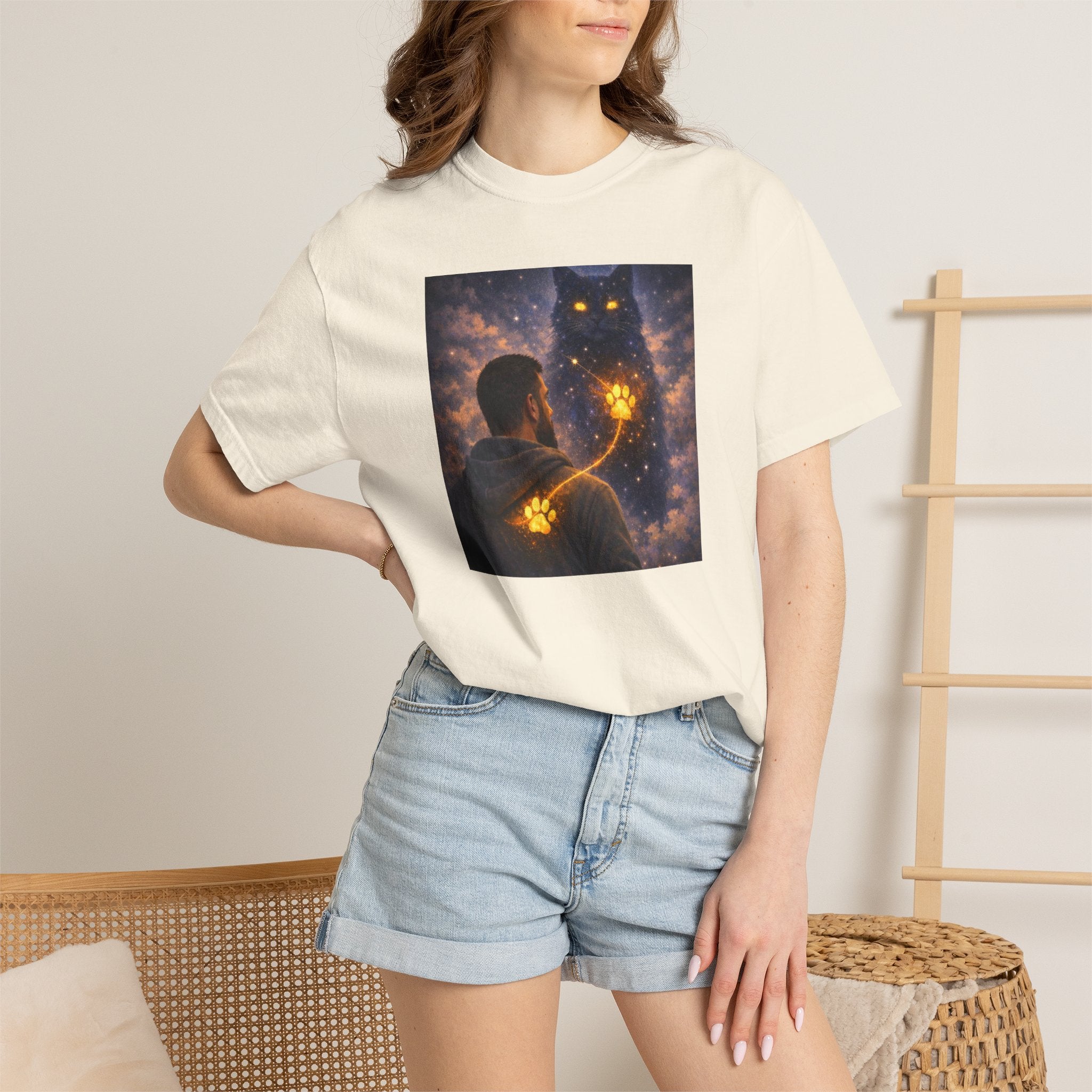 Magic Cat Constellation T-Shirt — Whimsical Night Sky Design