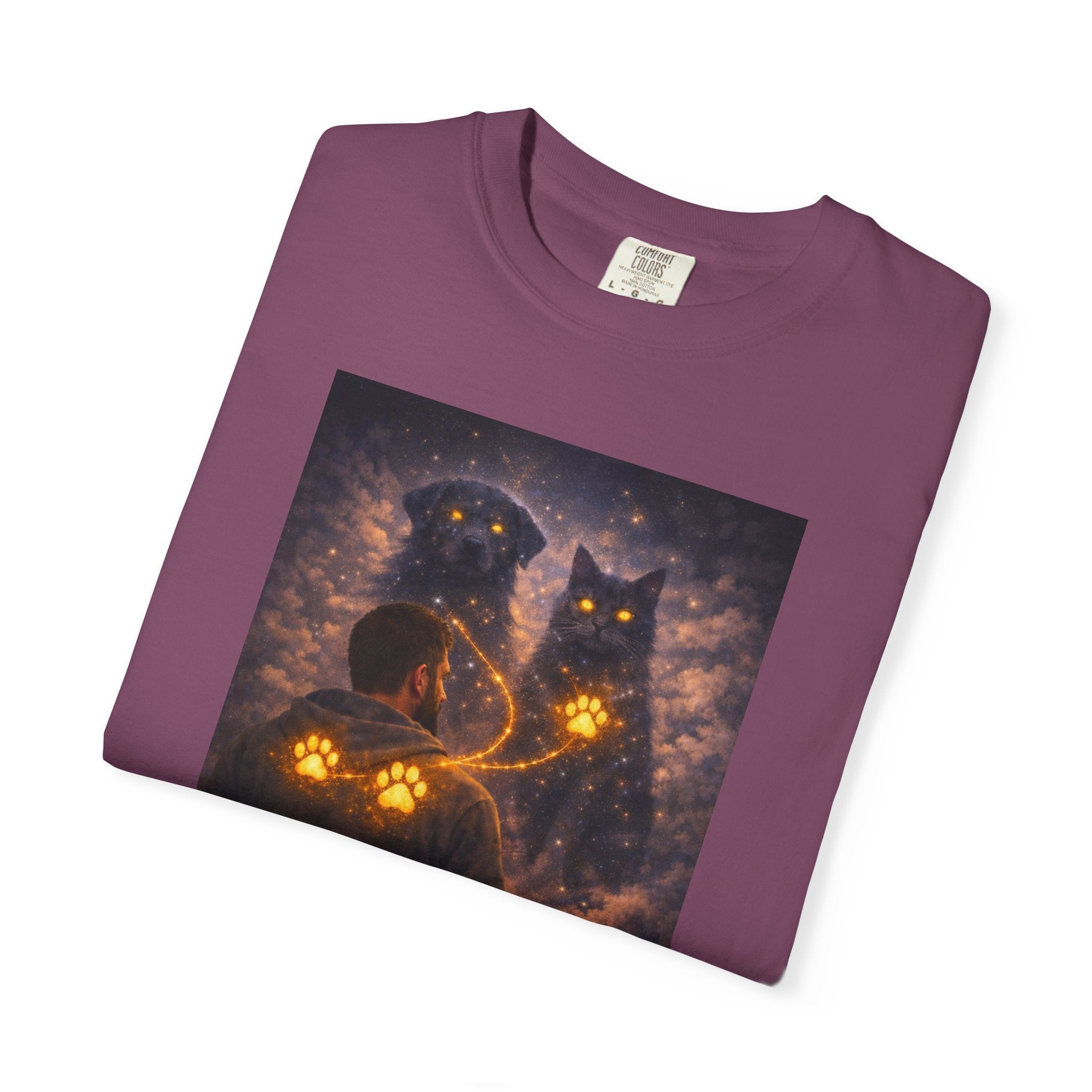 Glowing Paw Cats T-Shirt — Mystical Night Cats with Illuminated Pawprint Design