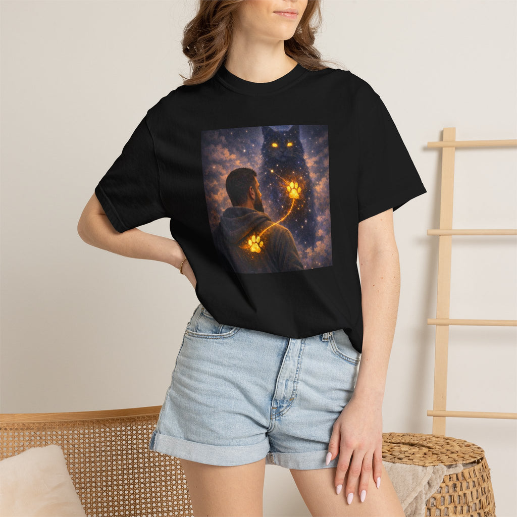 Magic Cat Constellation T-Shirt — Whimsical Night Sky Design