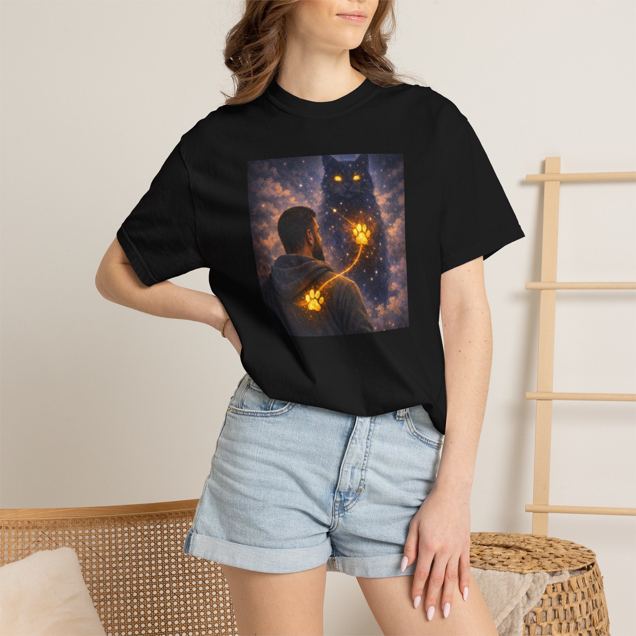 Magic Cat Constellation T-Shirt — Whimsical Night Sky Design