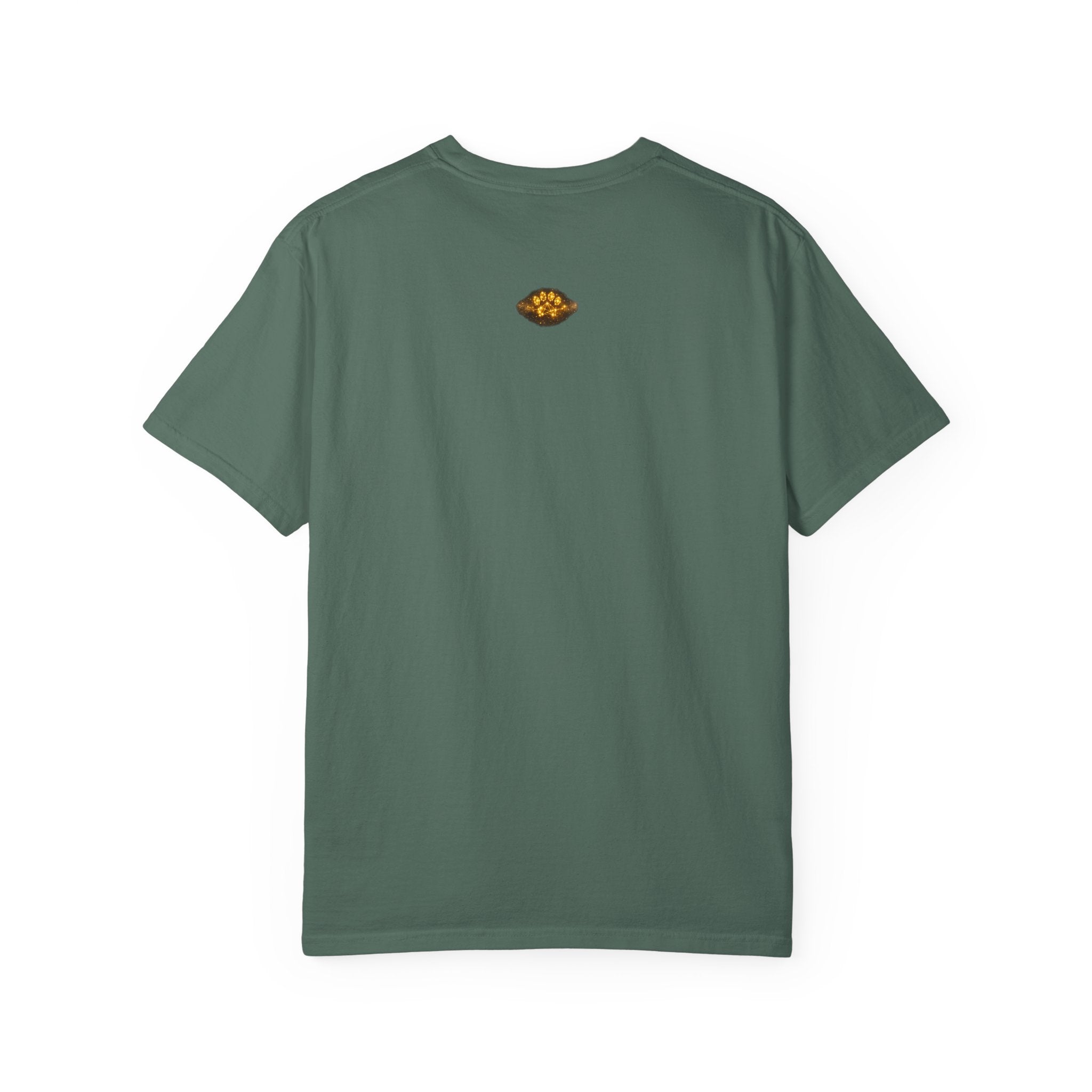 Stargazer Dog T‑Shirt — Cosmic Silhouette with Glowing Pawprint