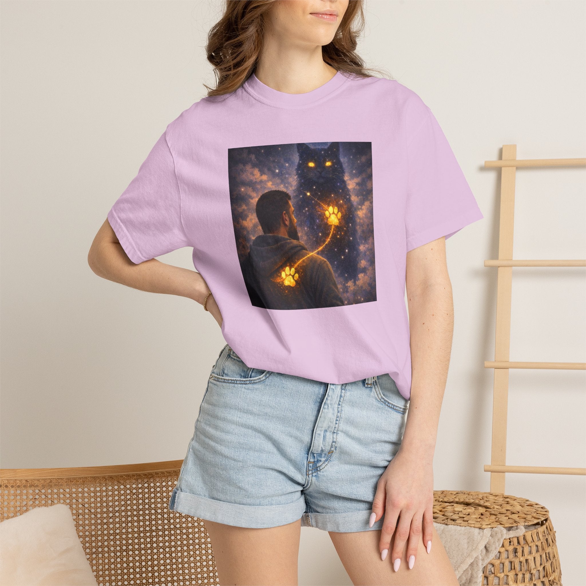 Magic Cat Constellation T-Shirt — Whimsical Night Sky Design
