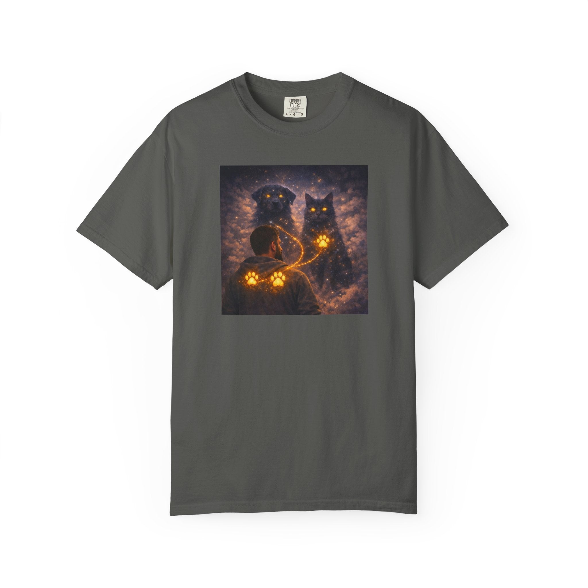 Glowing Paw Cats T-Shirt — Mystical Night Cats with Illuminated Pawprint Design