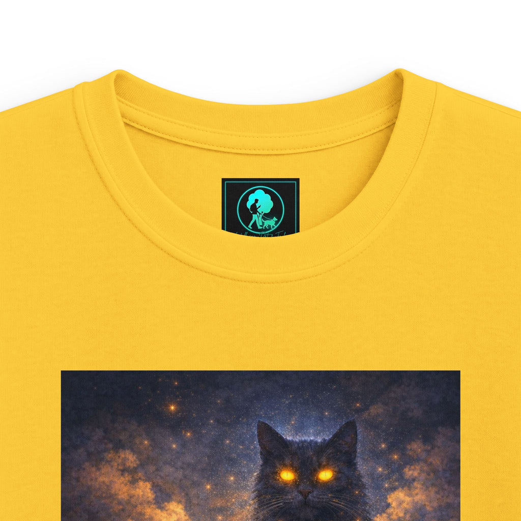 Kids T‑Shirt — Magical Night Cat with Glowing Firefly Heart