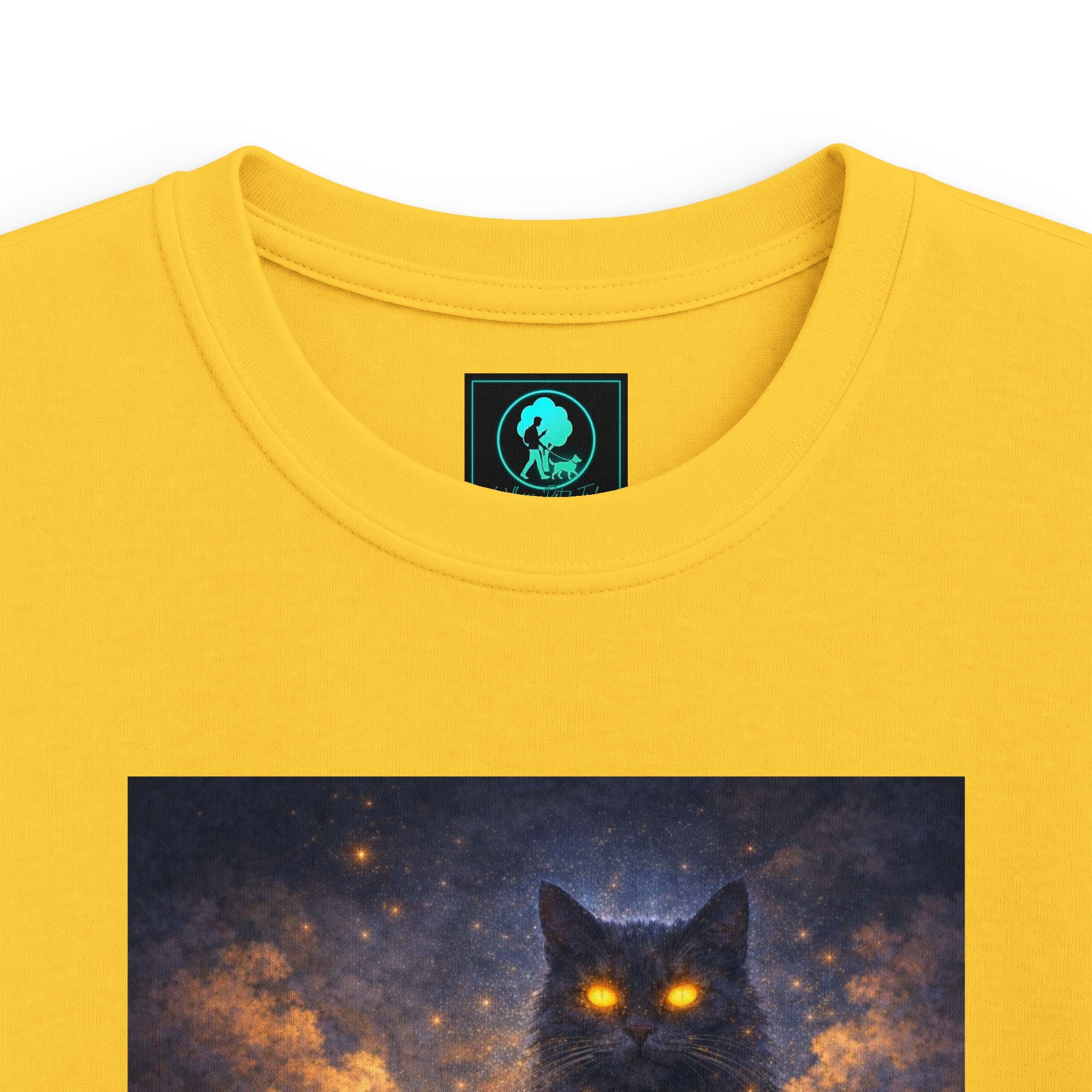 Kids T‑Shirt — Magical Night Cat with Glowing Firefly Heart