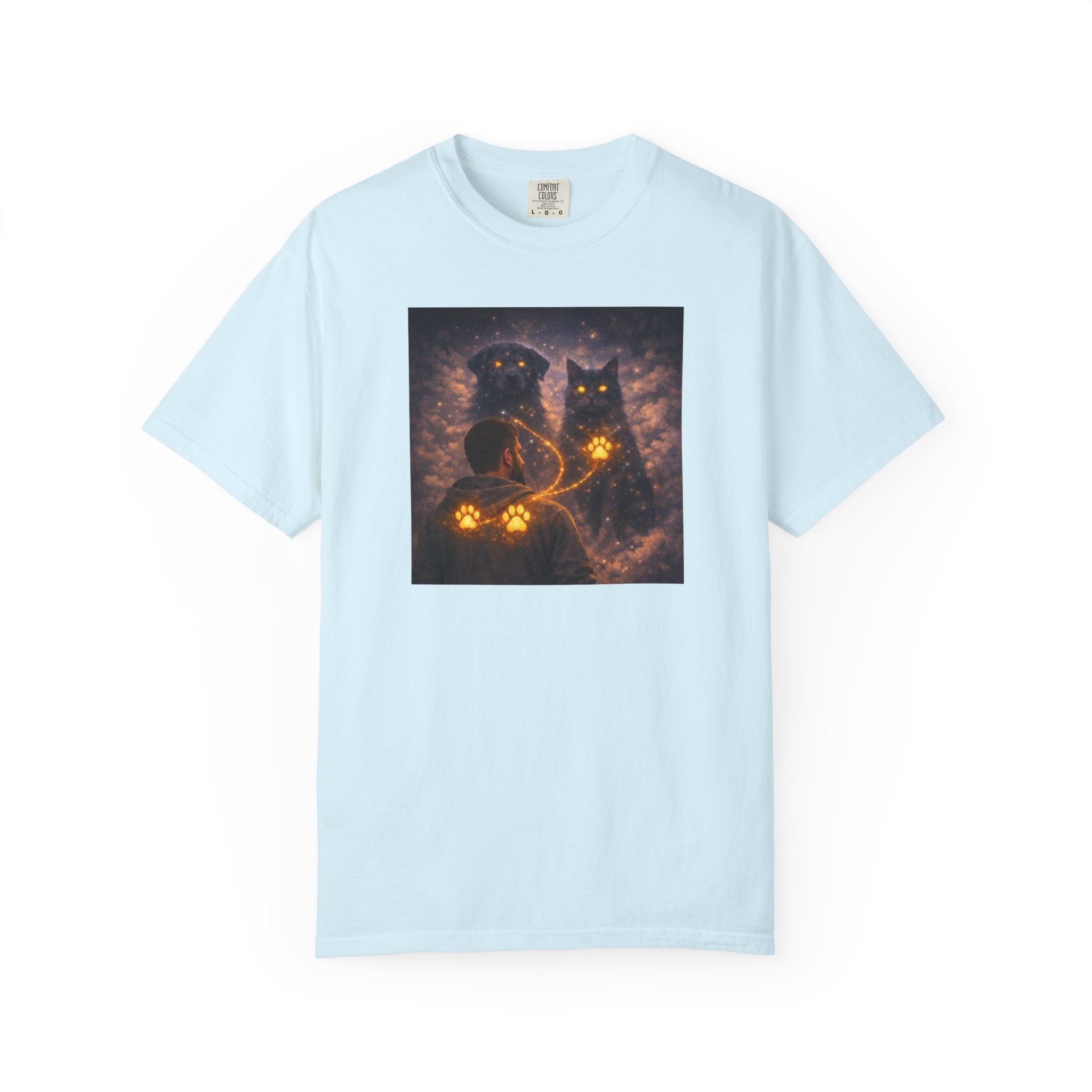 Glowing Paw Cats T-Shirt — Mystical Night Cats with Illuminated Pawprint Design