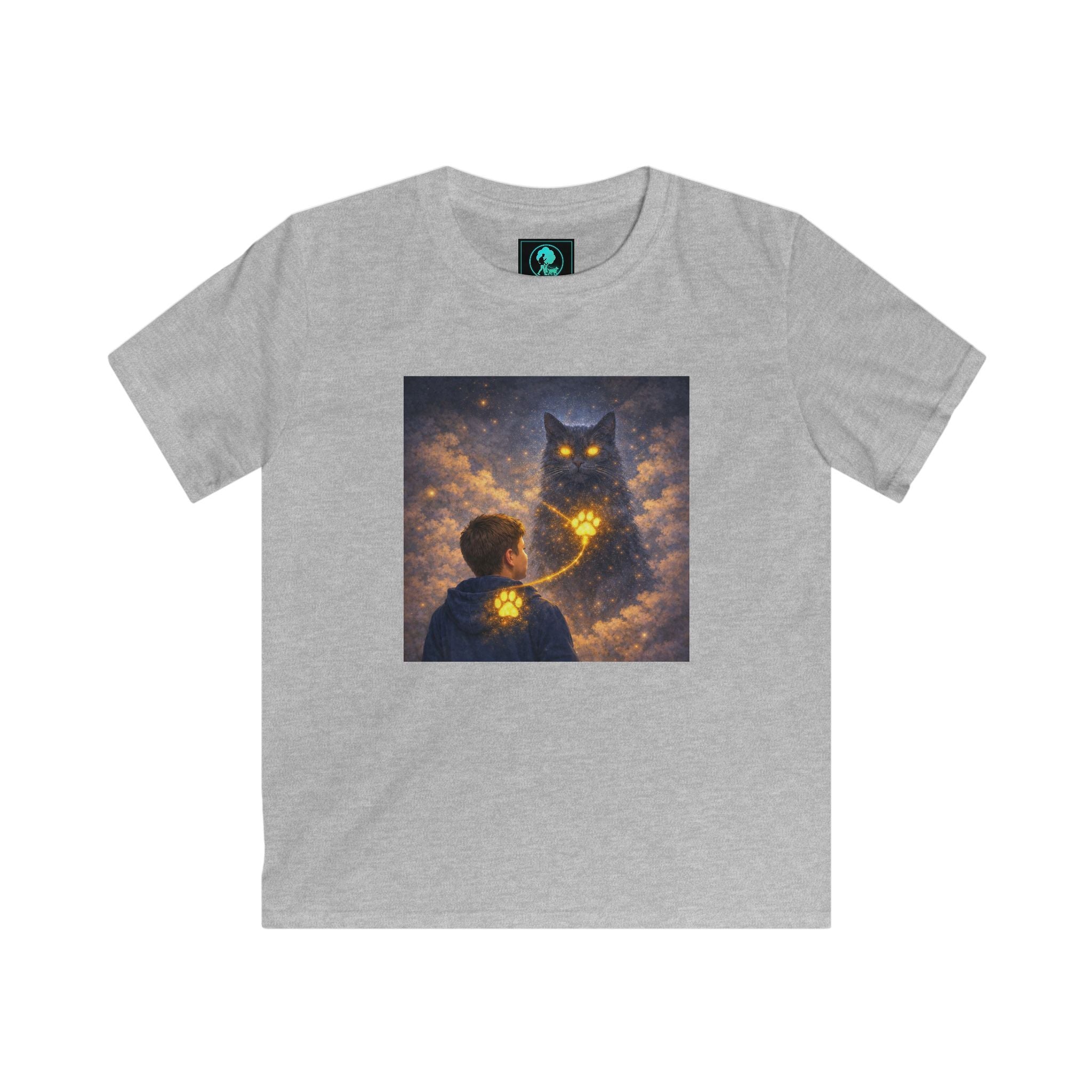 Kids T‑Shirt — Magical Night Cat with Glowing Firefly Heart