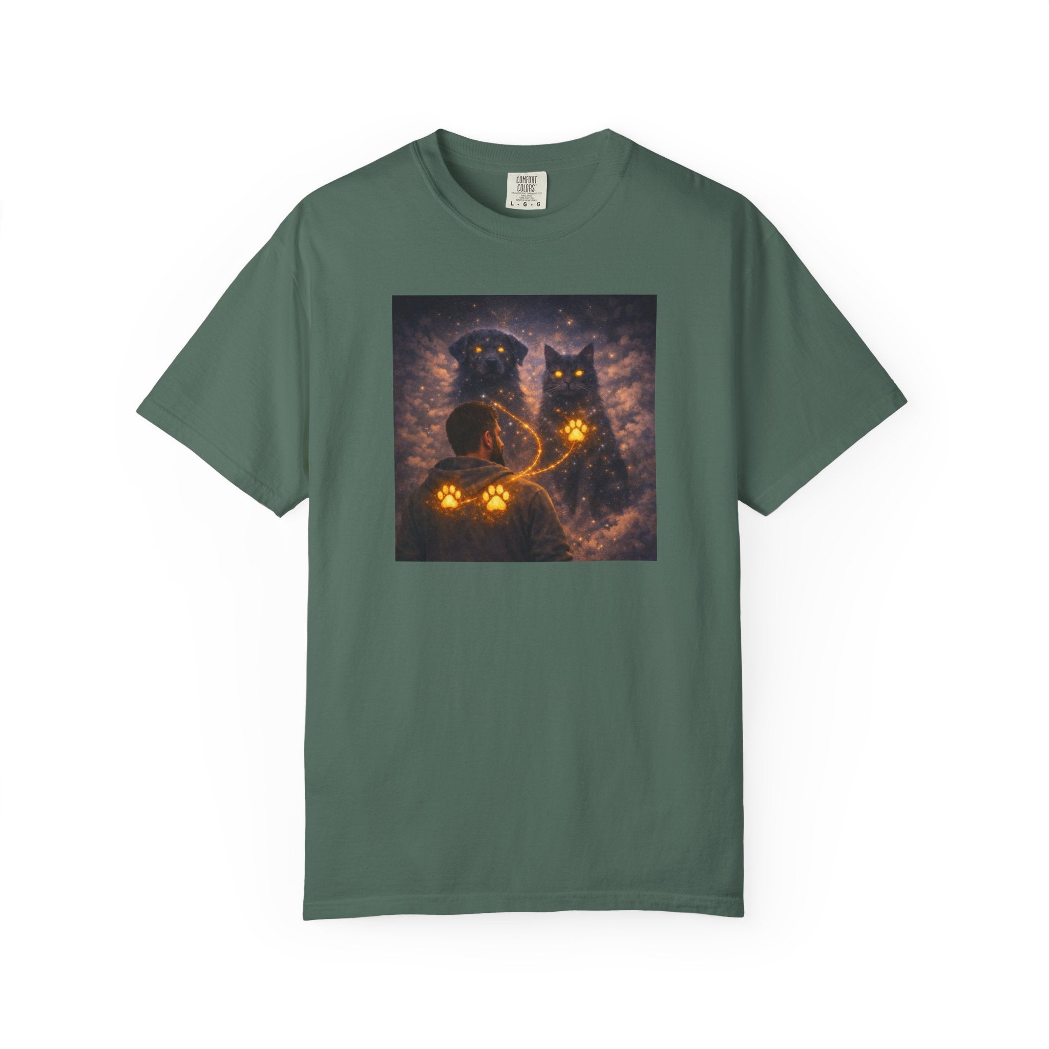 Glowing Paw Cats T-Shirt — Mystical Night Cats with Illuminated Pawprint Design