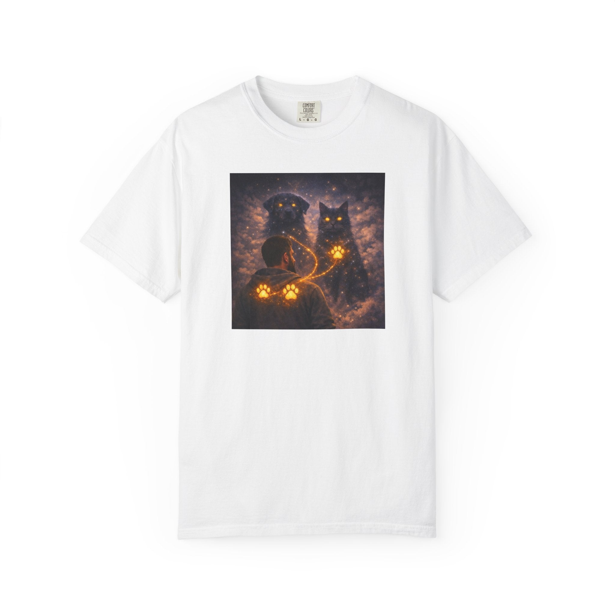 Glowing Paw Cats T-Shirt — Mystical Night Cats with Illuminated Pawprint Design